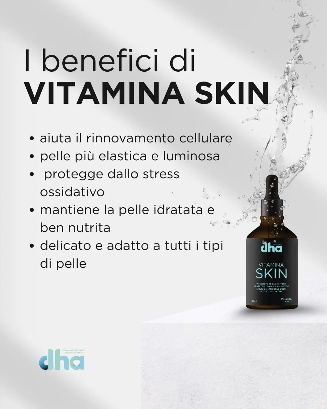 Vitamina Skin - con Retinolo e DHA Algale – Integratore per Pelle Luminosa e Anti-Age – Vitamina A, E e Oli Nutrienti – 30 ml Gocce