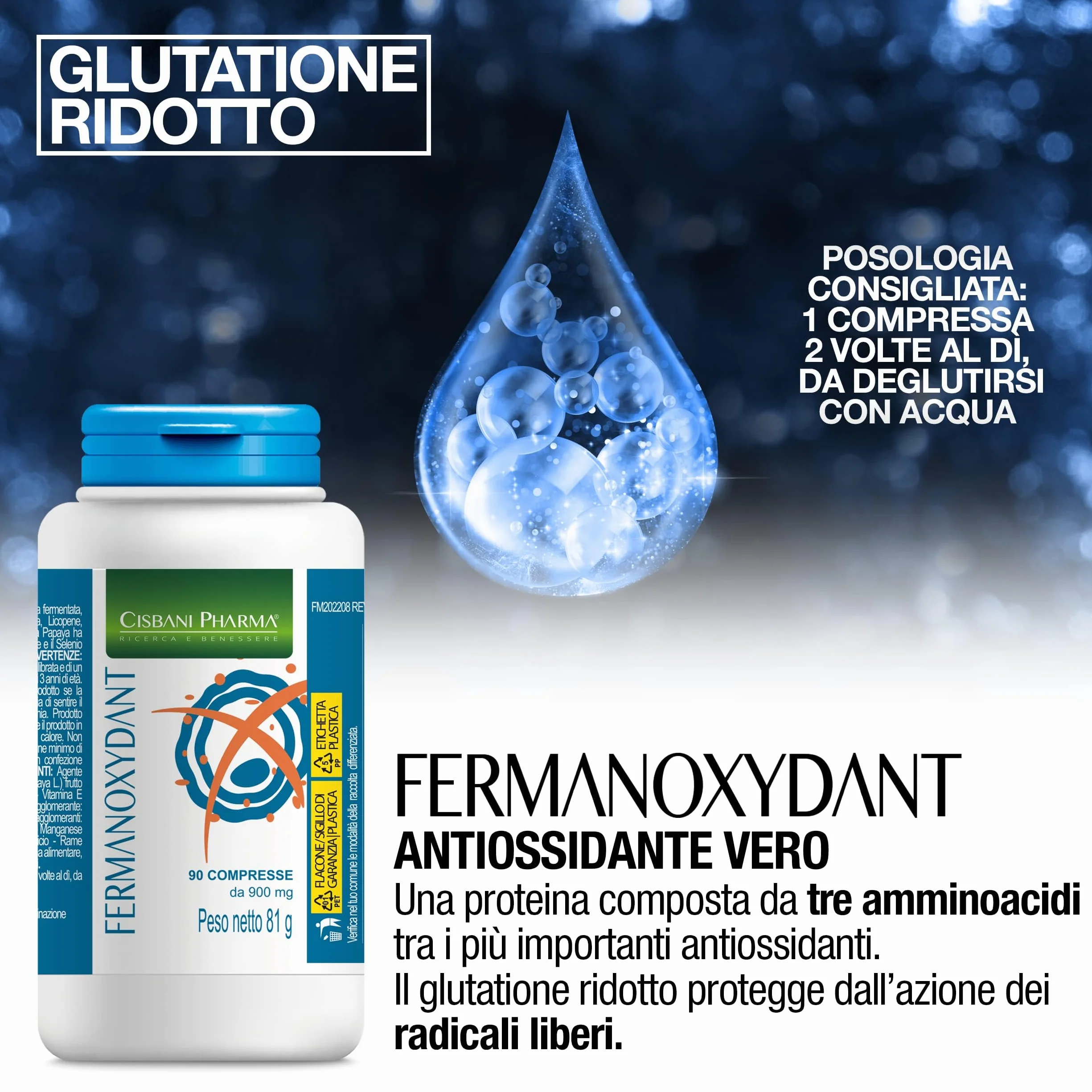 CISBANI PHARMA Fermanoxydant Antiossidante 90 cpr con Acido alfa lipoico, Glutatione e Astaxantina