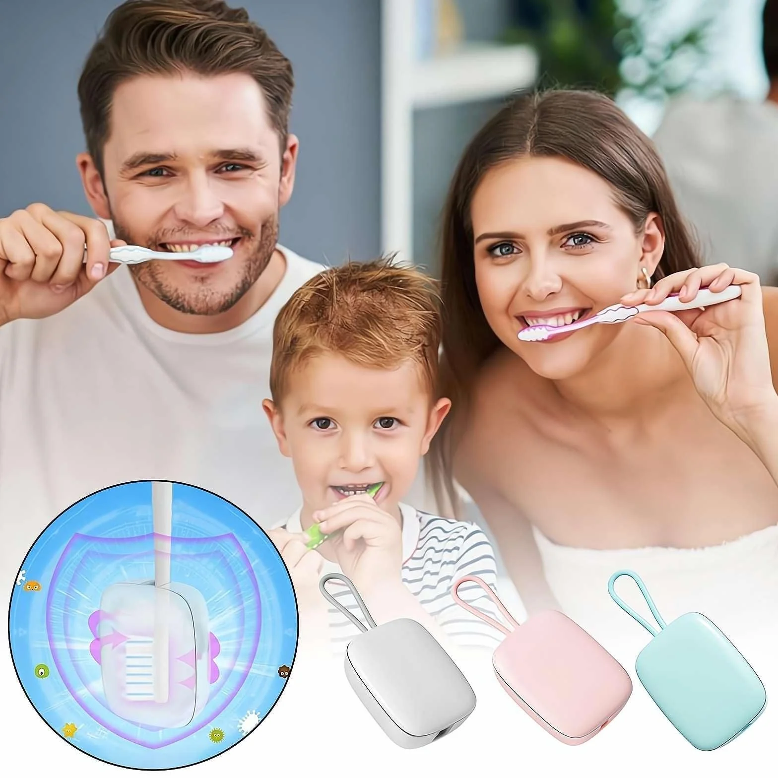 Spazzolino da denti disinfettante UV e con luce UV, sterilizzatore per spazzolino da denti, custodia, spazzolino da denti ricaricabile USB portatile, rosa