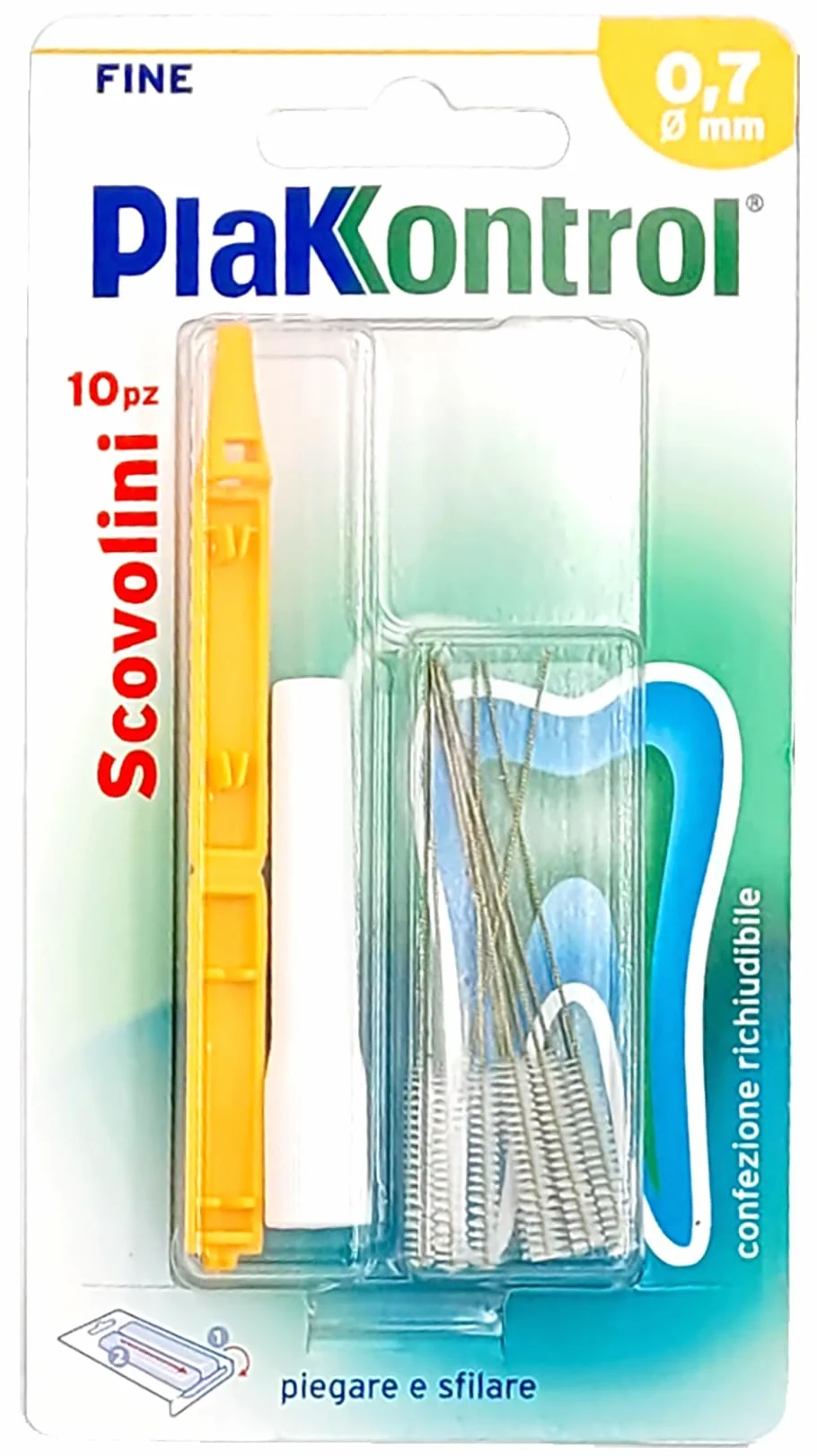 Plakkontrol® Scovolini Igiene Dentale Manico Intercambiabile 0,7 mm - 10 Pezzi