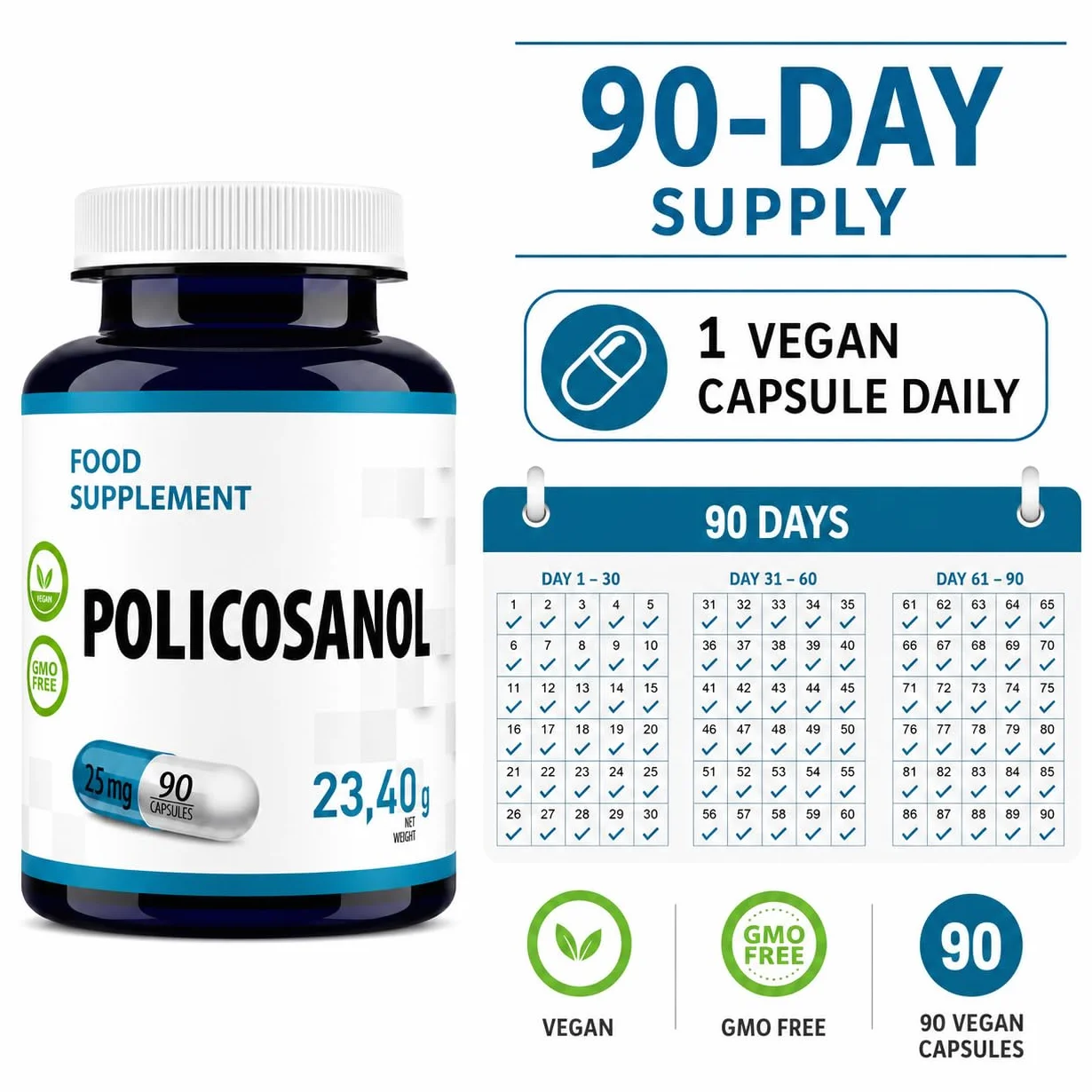 Hepatica Policosanolo 25 mg | da Canna da Zucchero | 90 Capsule Vegane | Scorta 3 Mesi | Ingrediente Unico | GMP & laboratorio indipendente