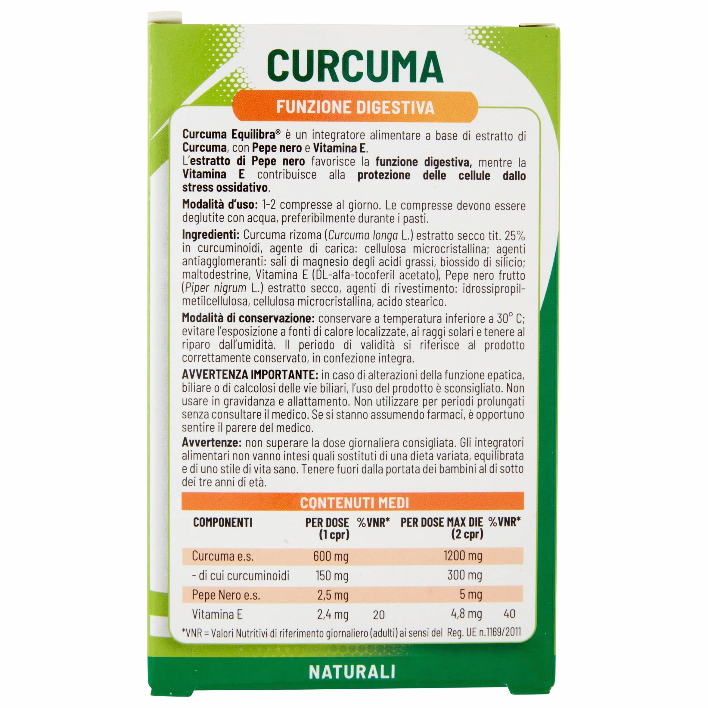 Equilibra Curcuma con Pepe Nero e Vitamina E 20 Compresse