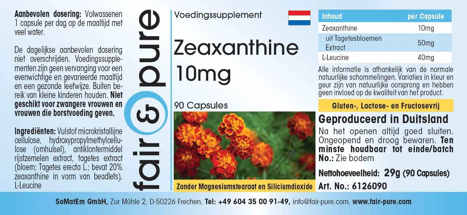 Fair & Pure Zeaxantina 10mg Naturale da fiore di calendula Vegan 90 Capsule