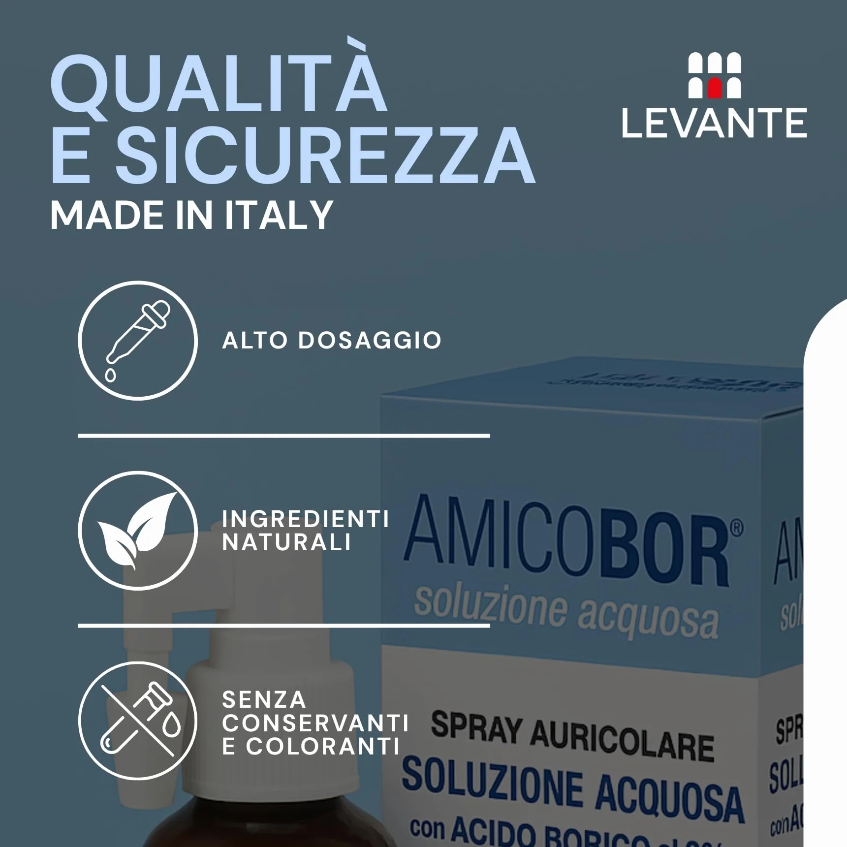 Amicobor Acquoso Spray Orecchie Pulizia 100ml Soluzione Acquosa Spray Auricolare per Pulizia Orecchie con Acido Borico 3% e Glicerina Sciogli Cerume per la Corretta Igiene del Condotto Uditivo