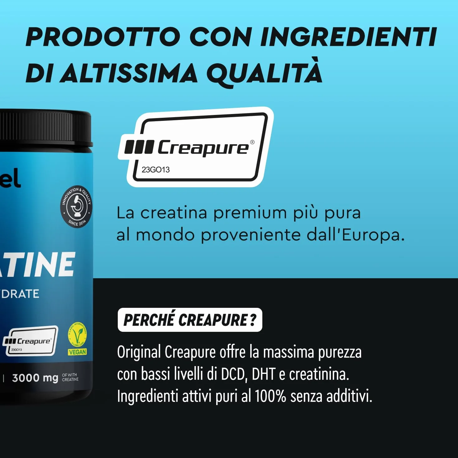 Creatina Monoidrata in Polvere 500 g Creapure, Supporto per Sport e Atleti