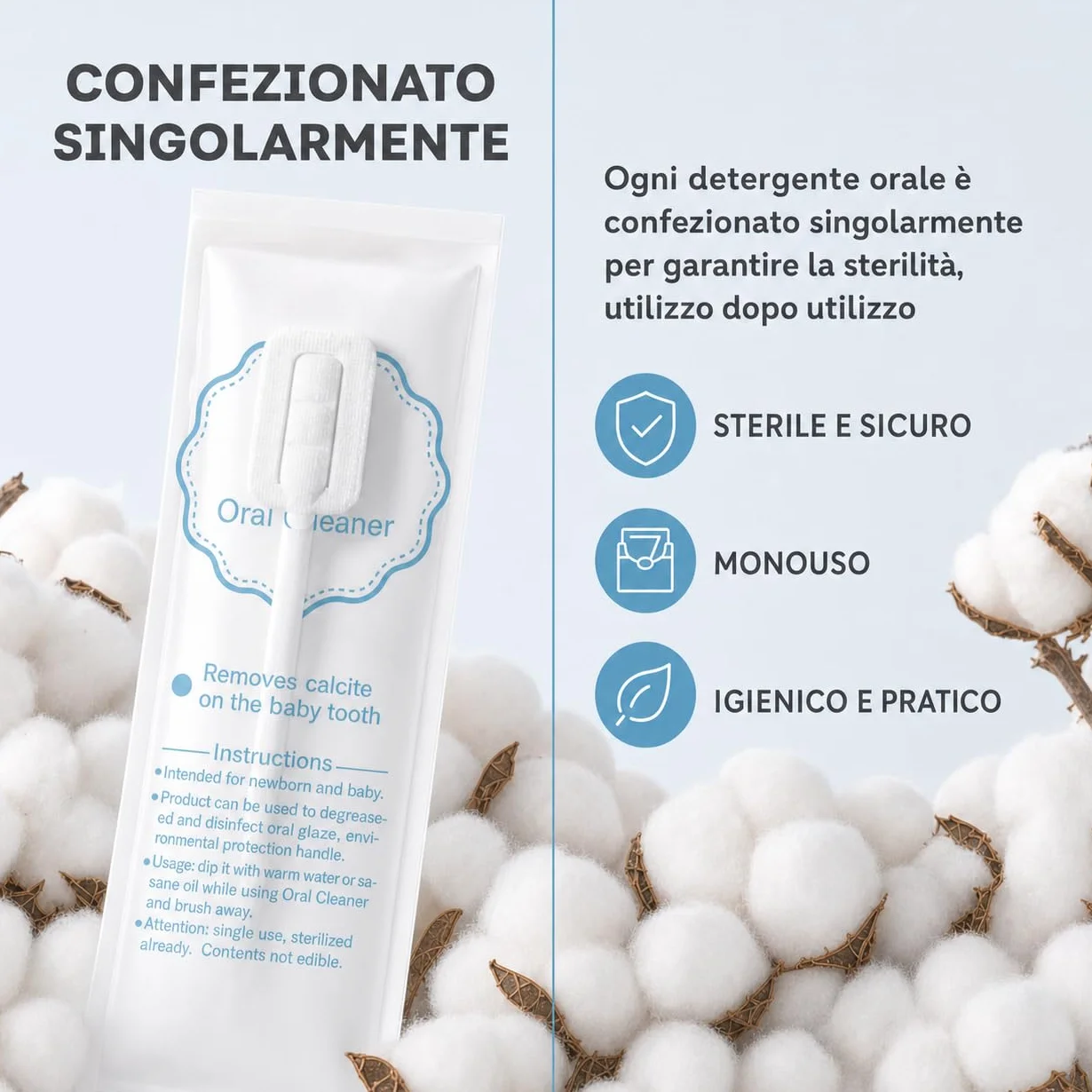30 Pezzi Spazzolino Monouso Sterilizzati per Bambini e Neonati Pulizia lingua denti e gengive impacchettati singolarmente bastoncini pulizia cavo orale