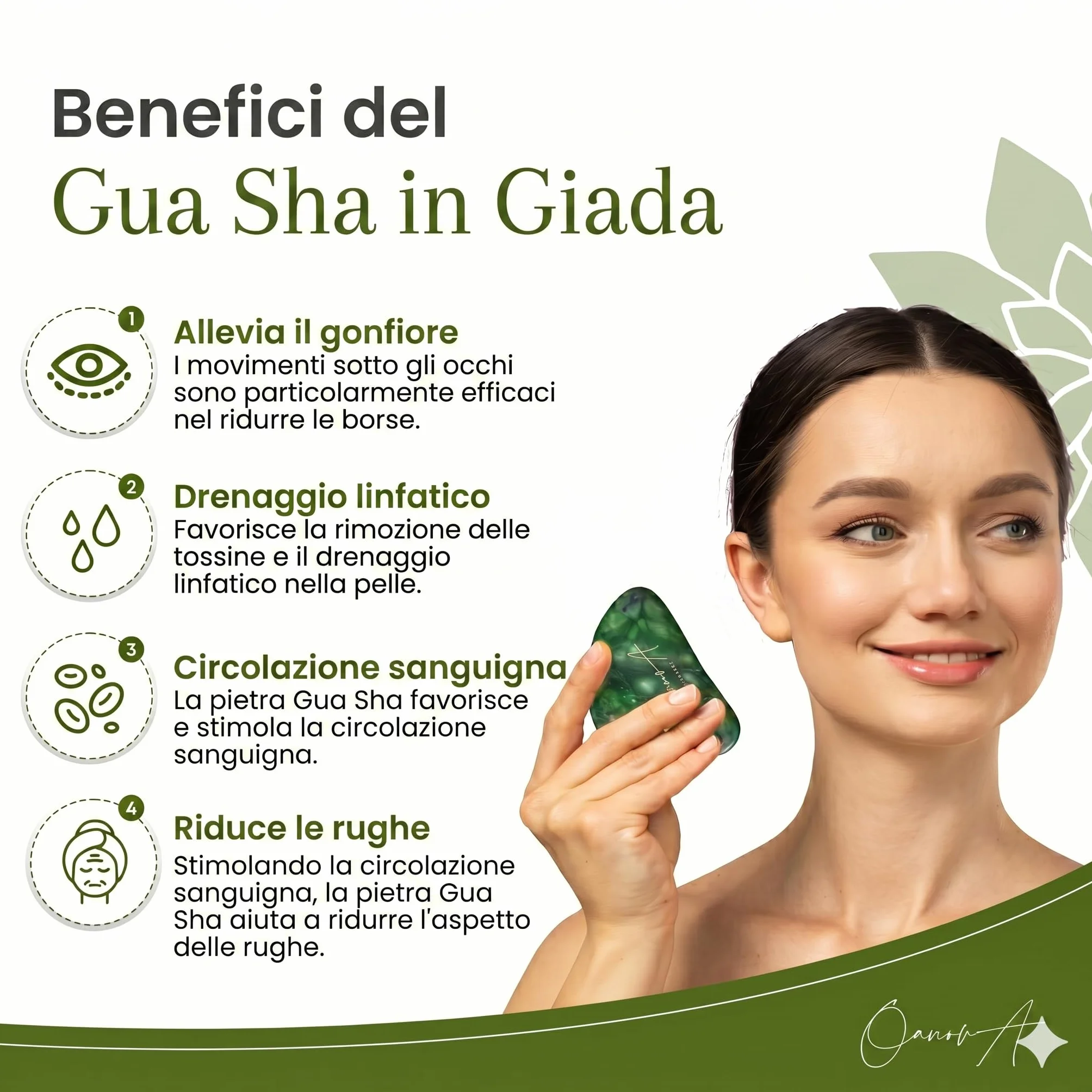 Kit Gua Sha per Viso e Corpo & Roller | Pietra Di Giada Verde | Massaggio Antirughe & Drenaggio Linfatico | Lifting Mento Doppio | Guasha | Maderotherapy | Gasha | Raffinare Shaper del Viso [OanovA]