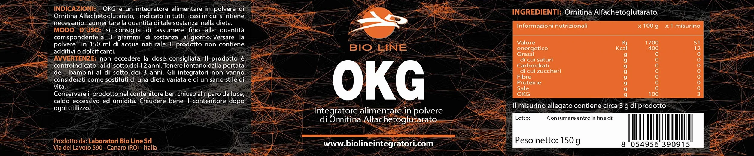 OKG POLVERE Integratore alimentare di Ornitina alfa-chetoglutarato 150 grammi