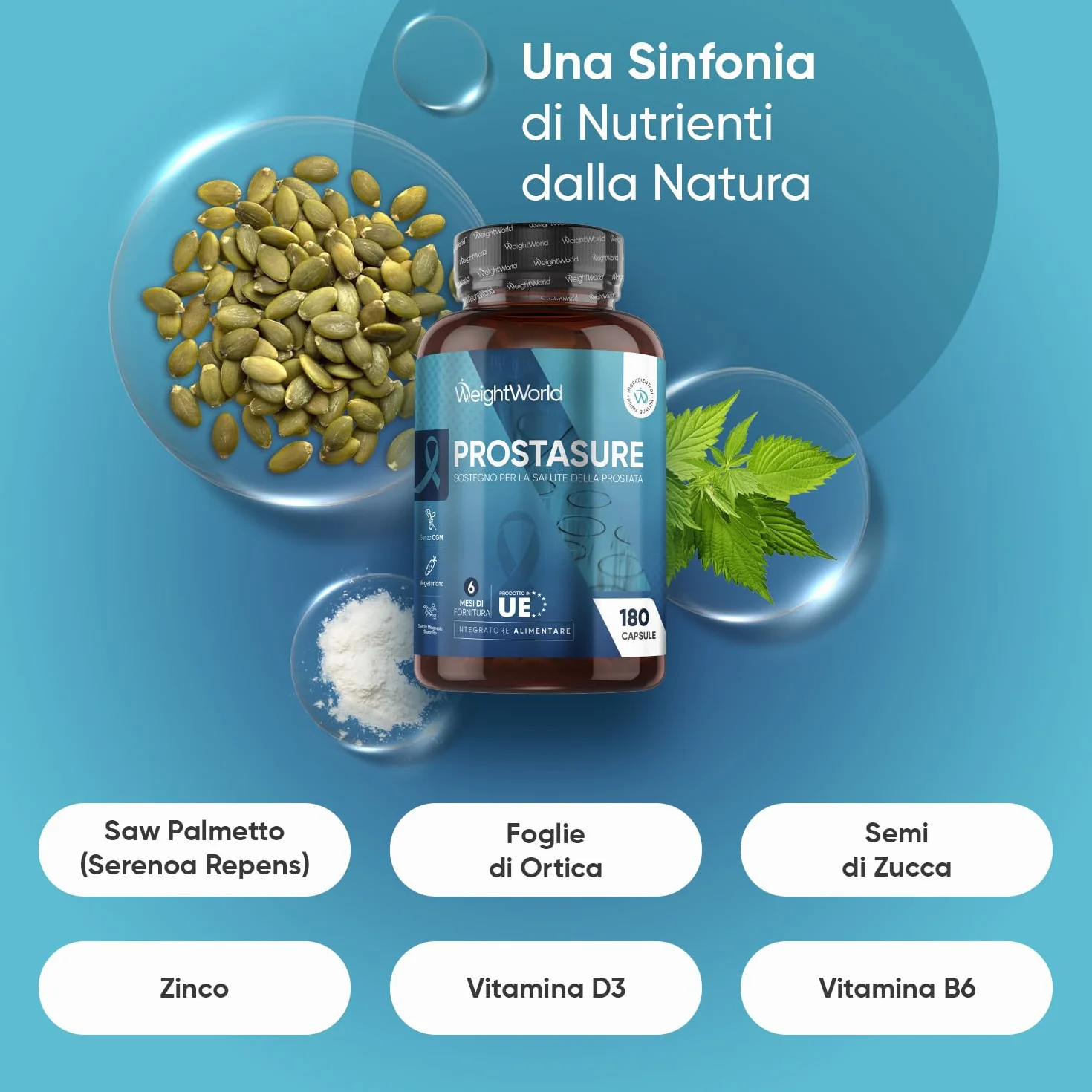 Serenoa Repens 180 Capsule Vegetariane Saw Palmetto Estratto 20:1 Semi di Zucca Ortica Zinco Vitamina D3 B6 Integratore Uomo