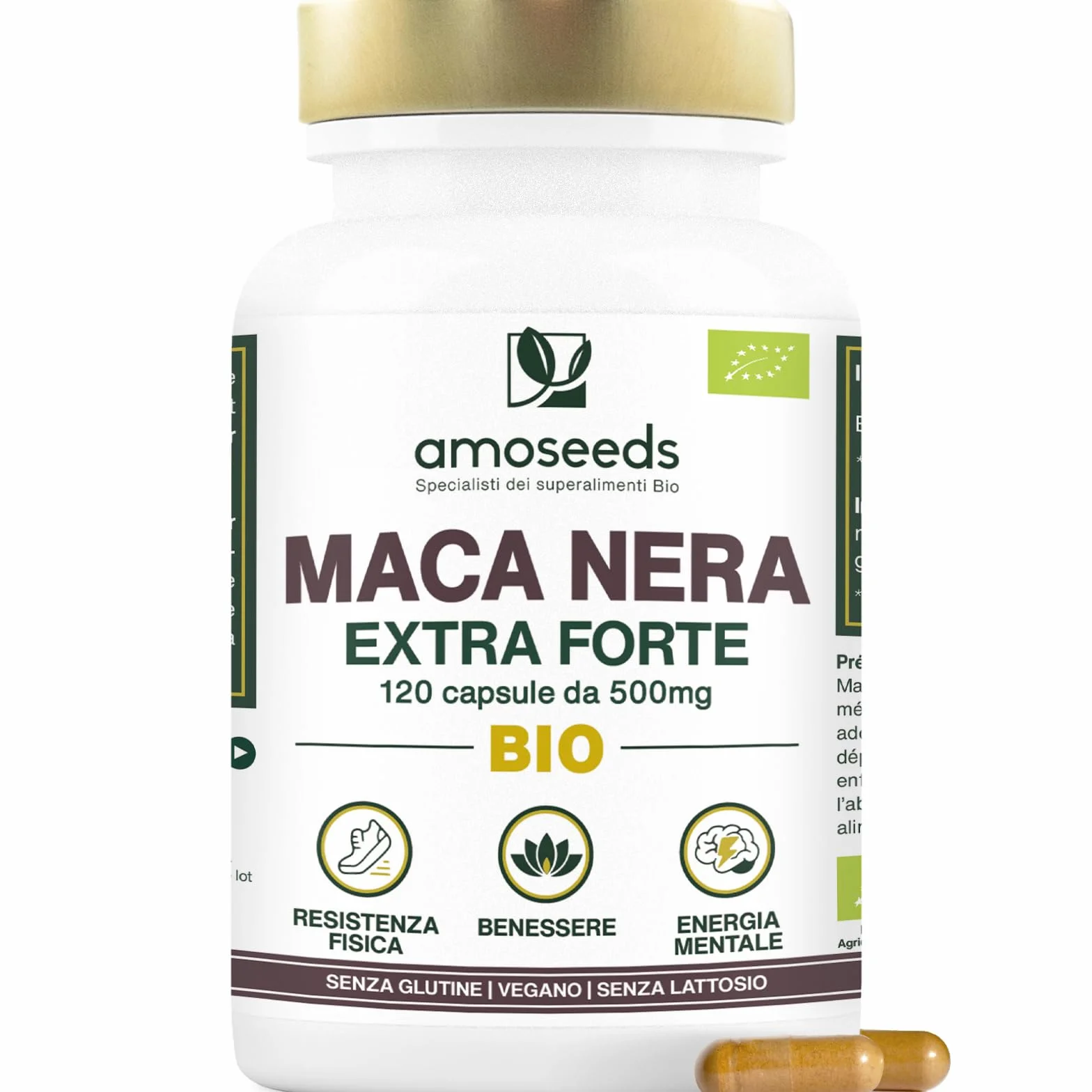 Maca Peruviana Nera BIO, 10 000mg al giorno | Estratto di radice di Qualità superiore | Equilibrio Ormonale, Energia, Benessere, | 120 Maca Capsule Vegane