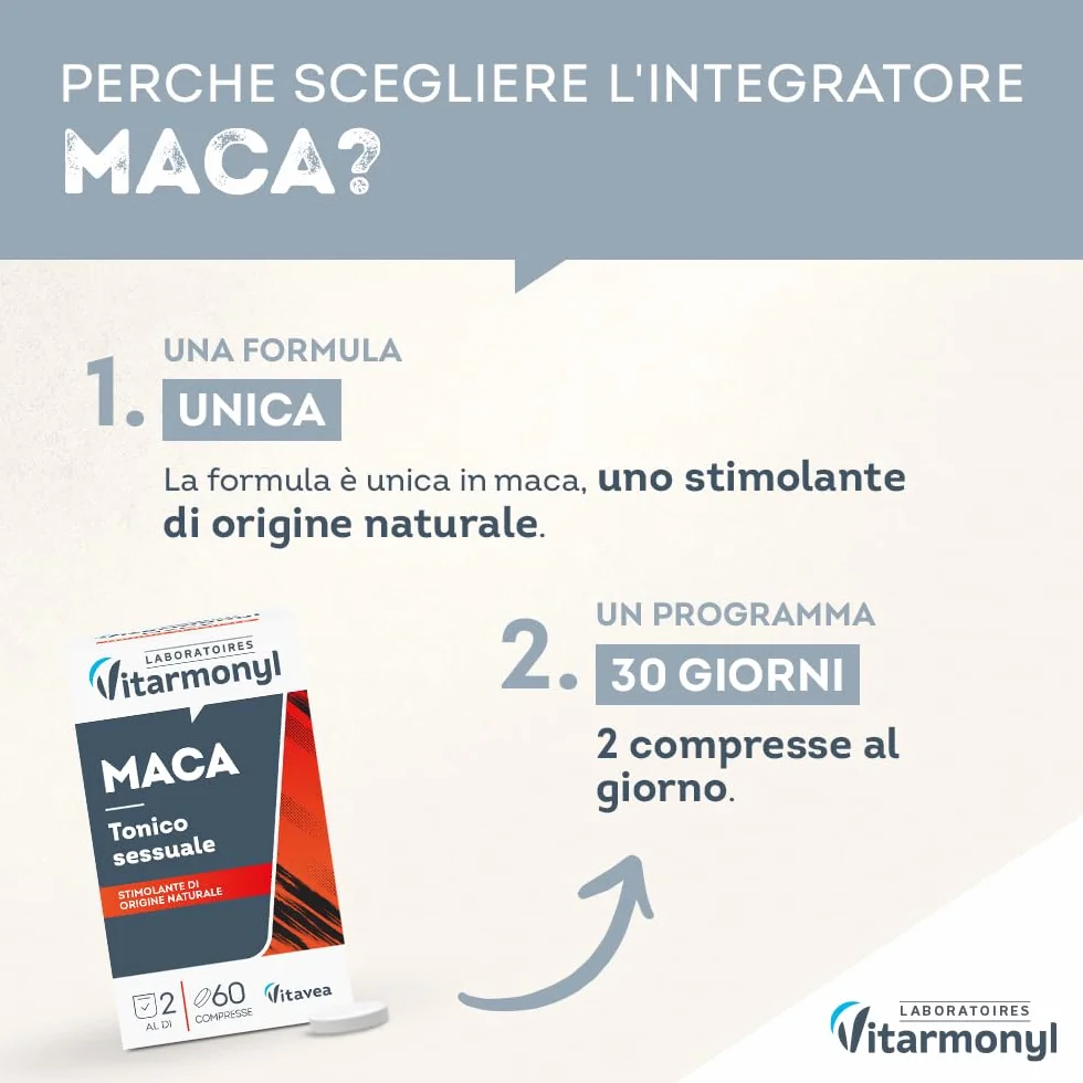 Vitarmonyl Maca – Integratore Alimentare Tonico Naturale – Supporto Energia e Vitalità – Per Uomo e Donna – 60 Compresse