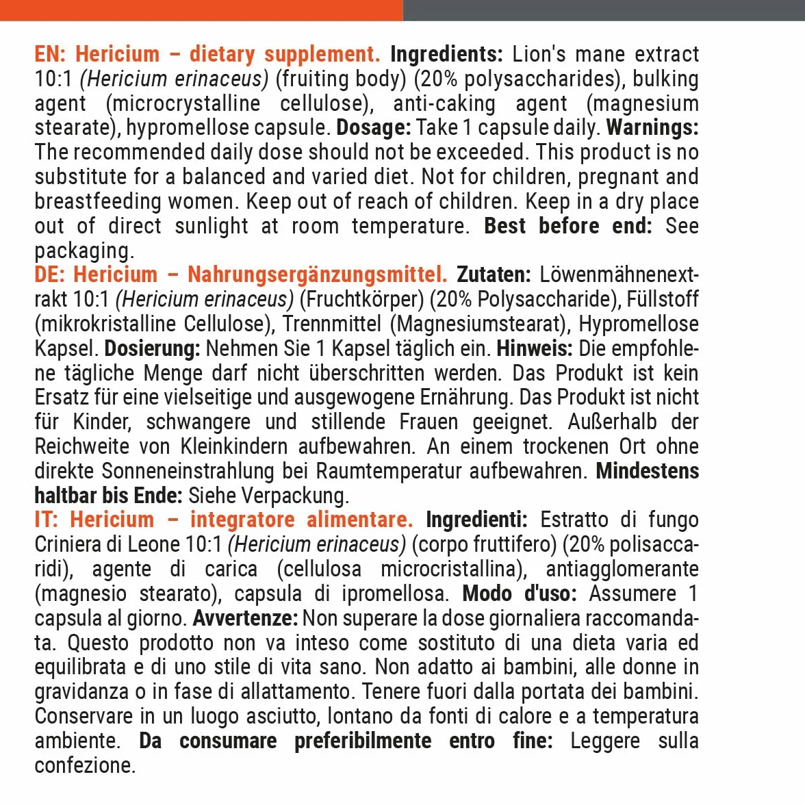 GymBeam Estratto di Hericium (Criniera di Leone), Fungo di Criniera, Hericium Erinaceus, Lions Mane, Nootropico per Memoria e Concentrazione, 20% Polisaccaridi, Capsule Vegane