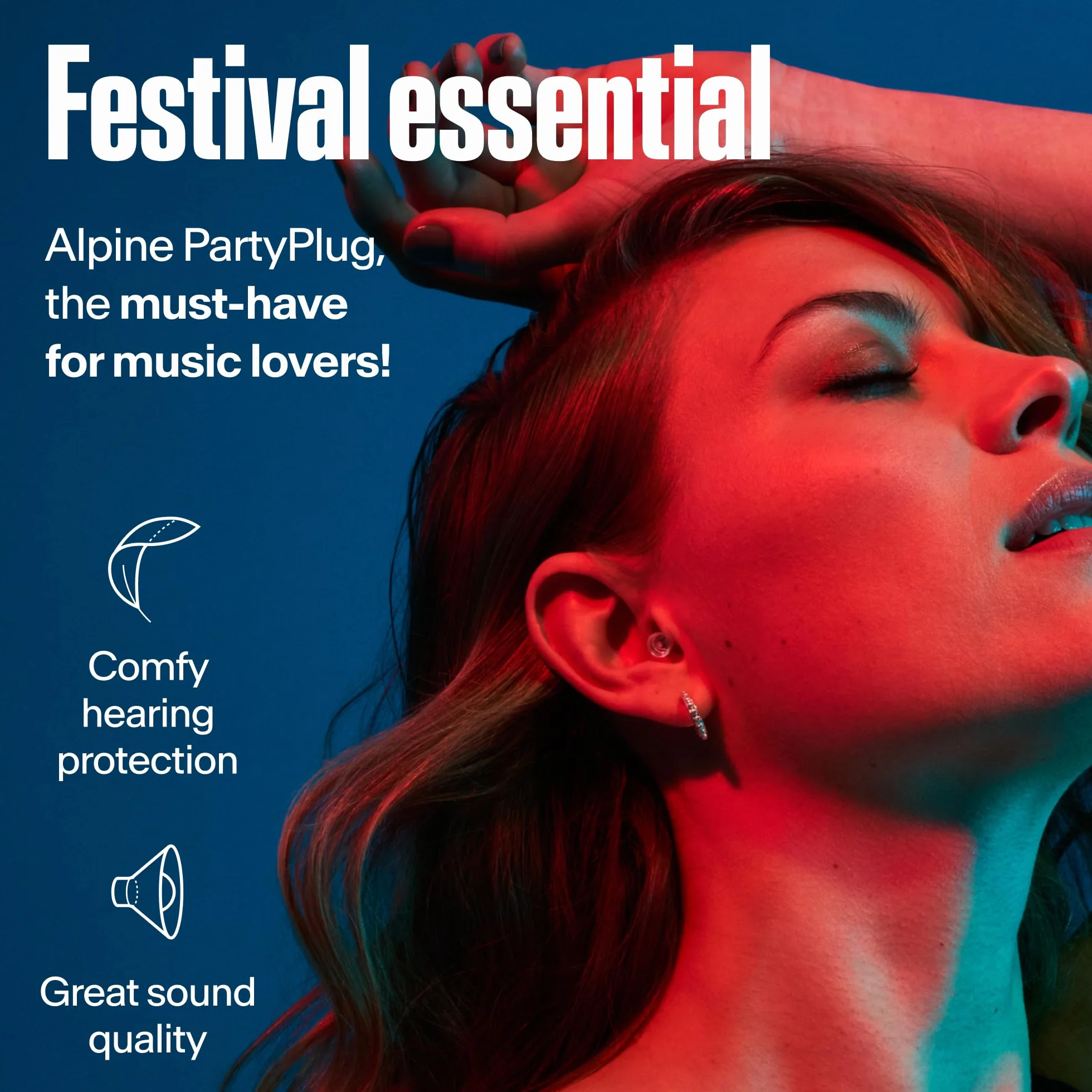 Alpine PartyPlug Tappi Orecchie 19dB Protezione Uditiva Festival Riutilizzabili 3 Misure S/M/L Trasparente