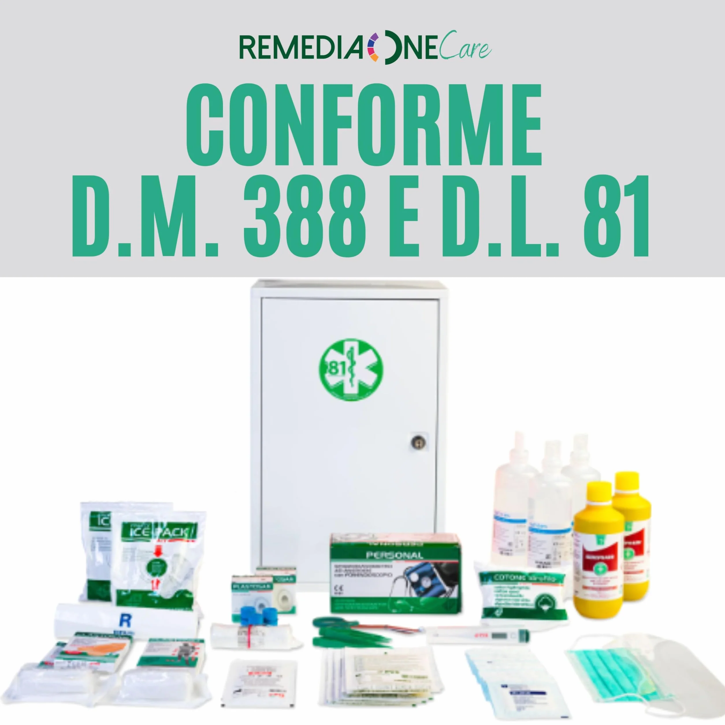 REMEDIA ONE Cassetta Pronto Soccorso Aziende piu 3 Dipendenti Kit Pronto Soccorso Conforme D.M.388 e D.L.81 Armadietto Completo