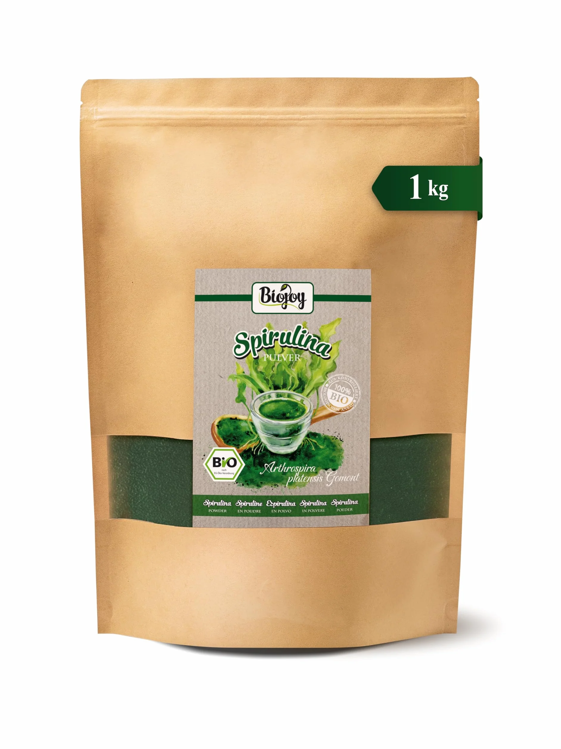 Biojoy Spirulina Biologica in Polvere 1 kg Pura Senza Additivi Arthrospira platensis