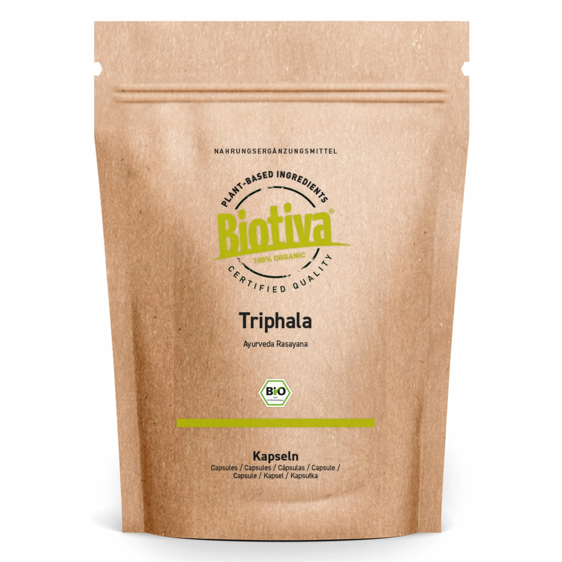Triphala Bio 500 Capsule - 500mg per capsula - 250 giorni di dose - Triphala organico ad alta dose - imbottigliato e controllato in Germania - vegan - Biotiva