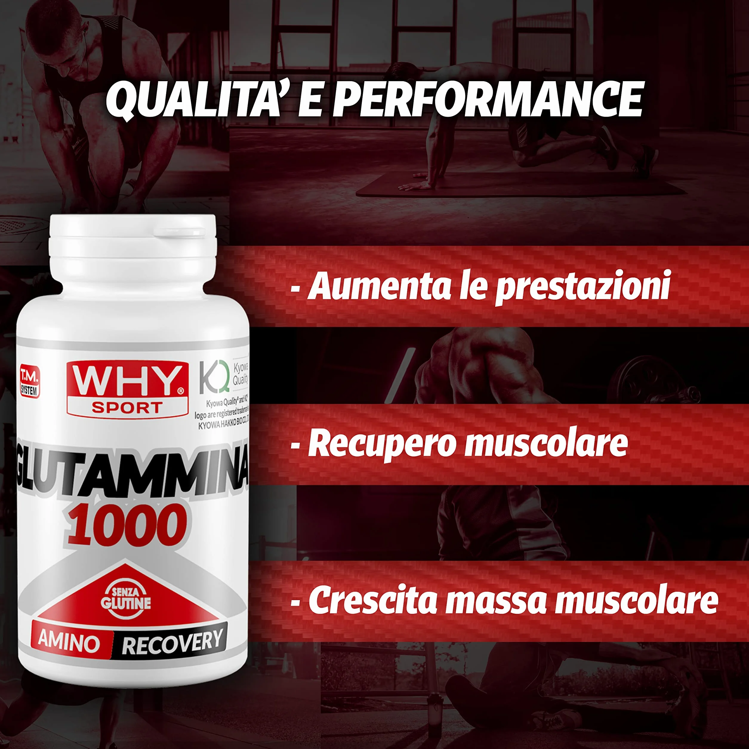 WHY SPORT GLUTAMMINA 1000 – Amminoacidi - Integratore Alimentare a Base di L-Glutammina – 100 Compresse