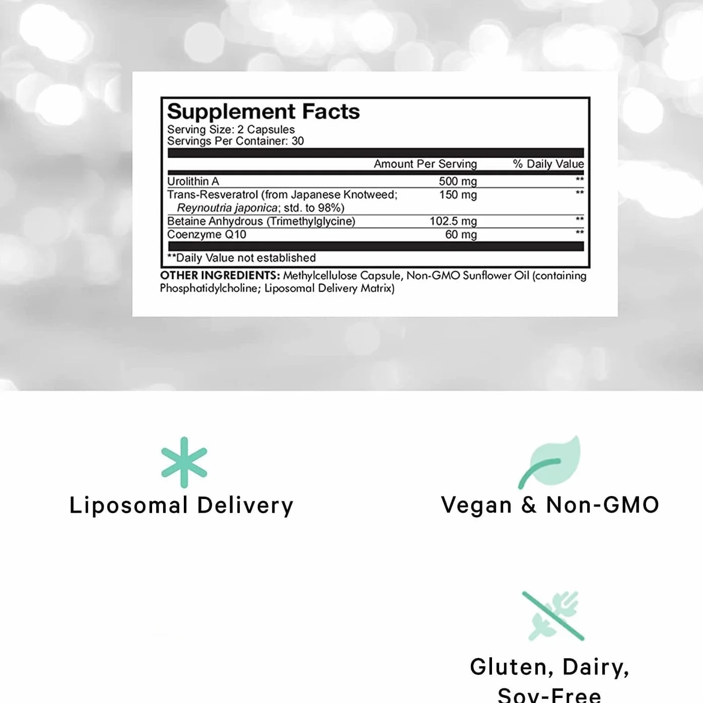 Liposomal Urolithin A Improved Bioavailability Muscle Endurance Vegan Formula Non-GMO 1pcs