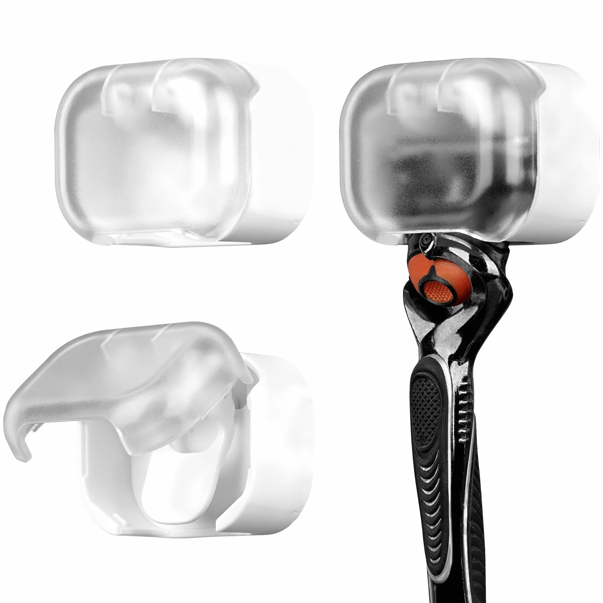 Linkidea Confezione da 2 Porta Rasoio da Parete, Accessori da Barba Impermeabili, Compatibile con Gillette Fusion 5, GilletteLabs Special NFL Series, Dorco Pace 6 Pro, Harry's 5 Blade (Bianco)