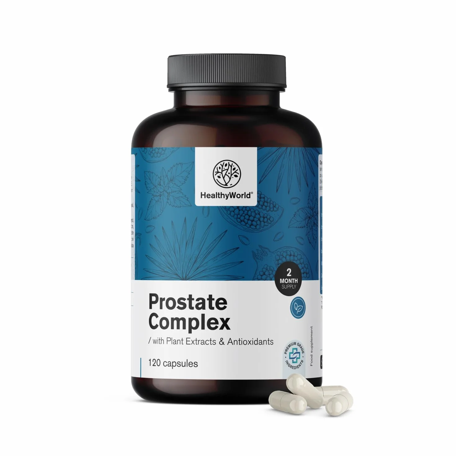 HealthyWorld Complesso Per la Prostata 120 Capsule Vegetali con Semi di Zucca, Melograno, Ortica, Saw Palmetto, Vitamina E, Zinco e Selenio