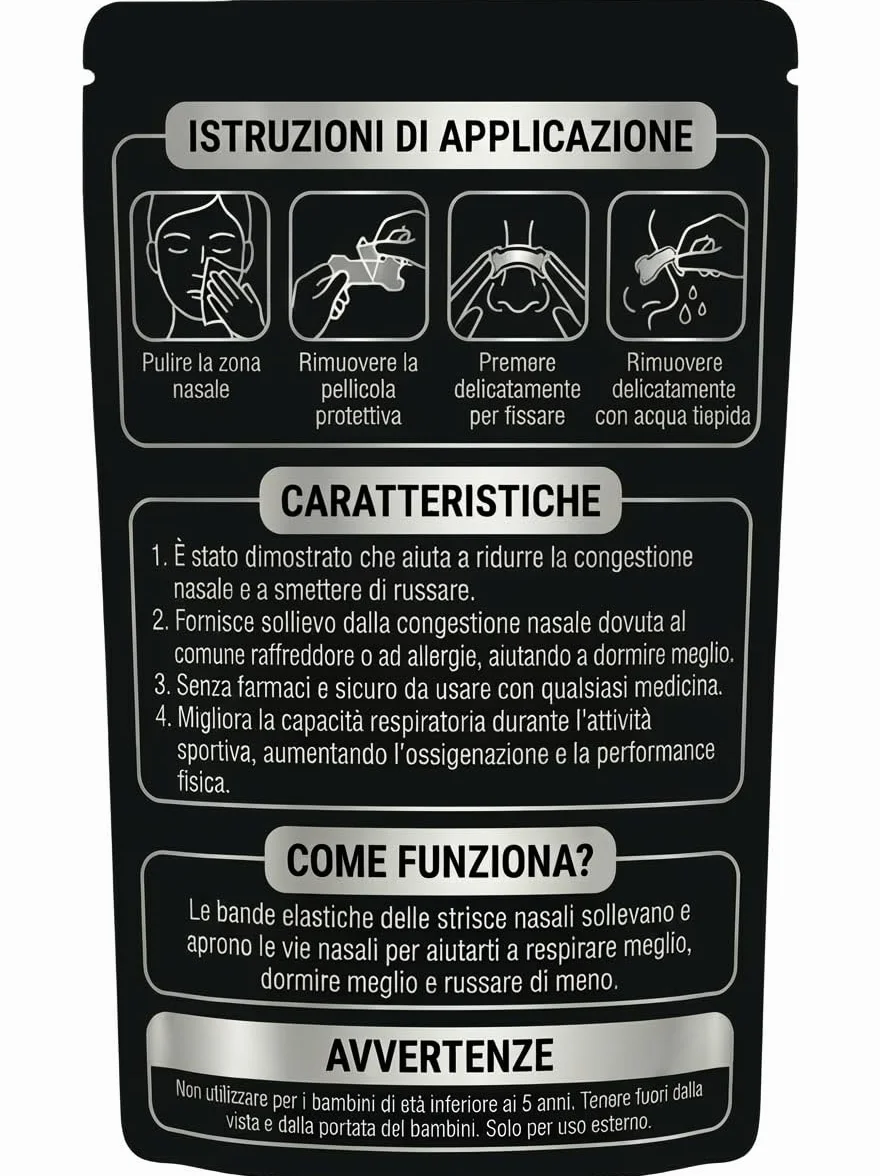 Cerotti Nasali Anti Russamento 30 Pezzi, Sport Respira Bene, Dimensioni Universali, Nero
