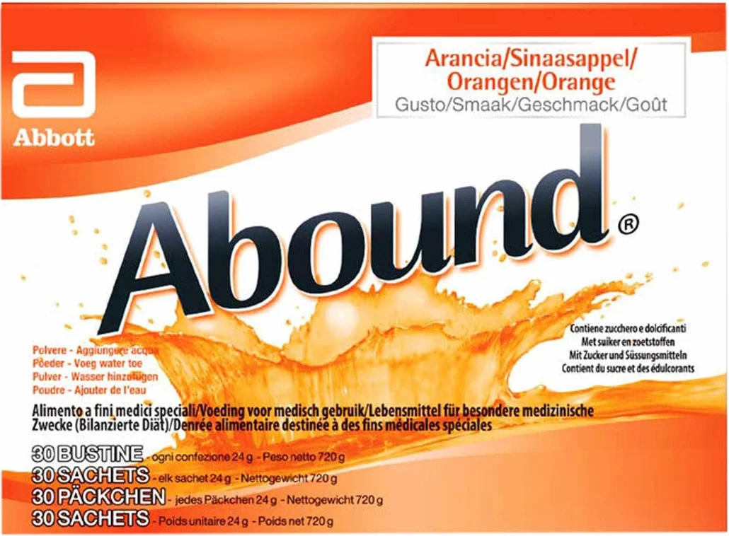 Abbott Nutrition Abound Aminoacidi e HMB, Miscela di Aminoacidi con Arginina, Glutammina e HMB, Bustine in Polvere, senza Glutine, senza Lattosio, Gusto Arancia, Confezione 30 x 24gr