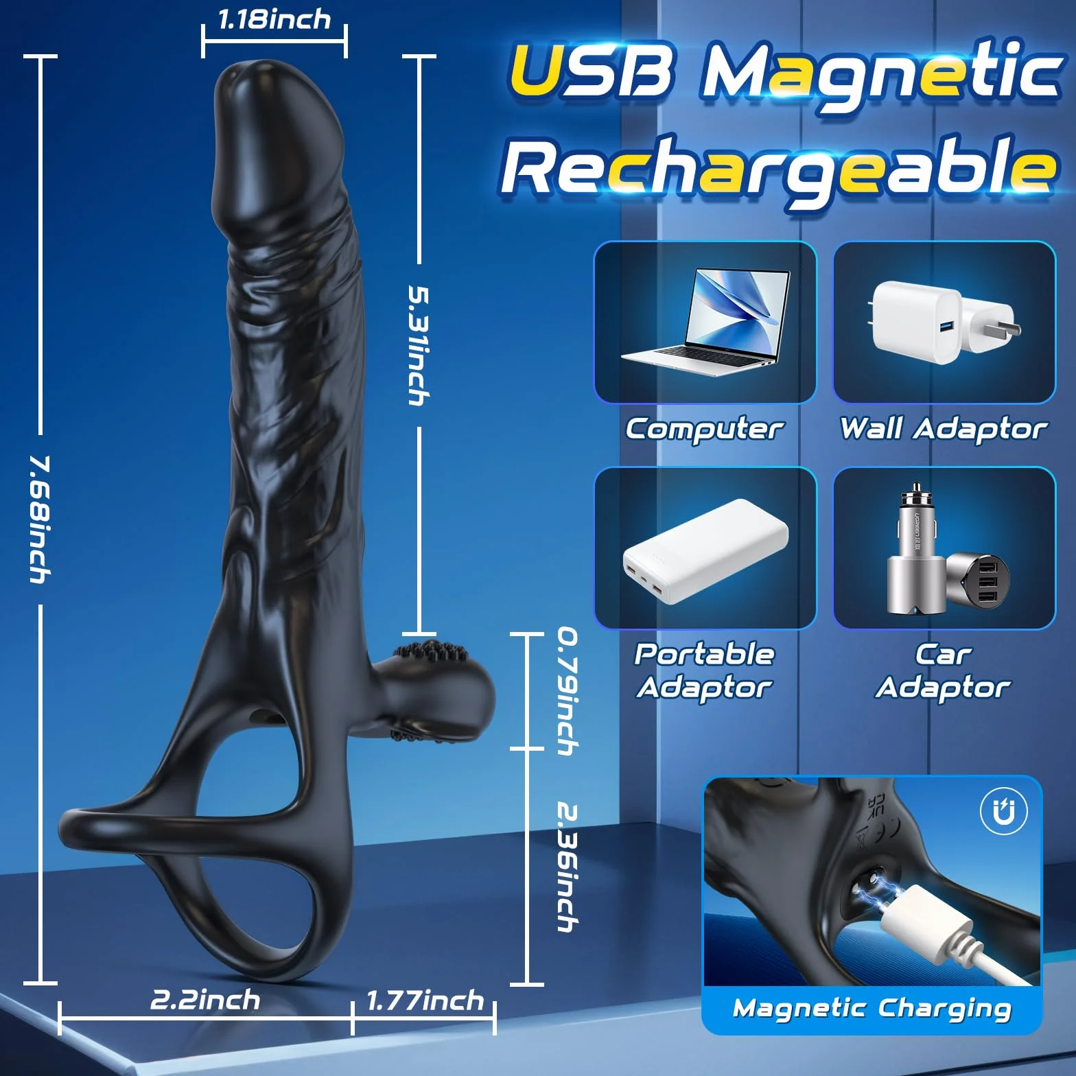 Dildo Vibranti con Anello Pene per Coppia,Vibratore Anali Sex Toys per Stimolatore il Clitorideo Donna e Testicolare Maschio,Giocattolo Sesso con 9 Modalità,Morbido Elastico,14 cm Insertable length