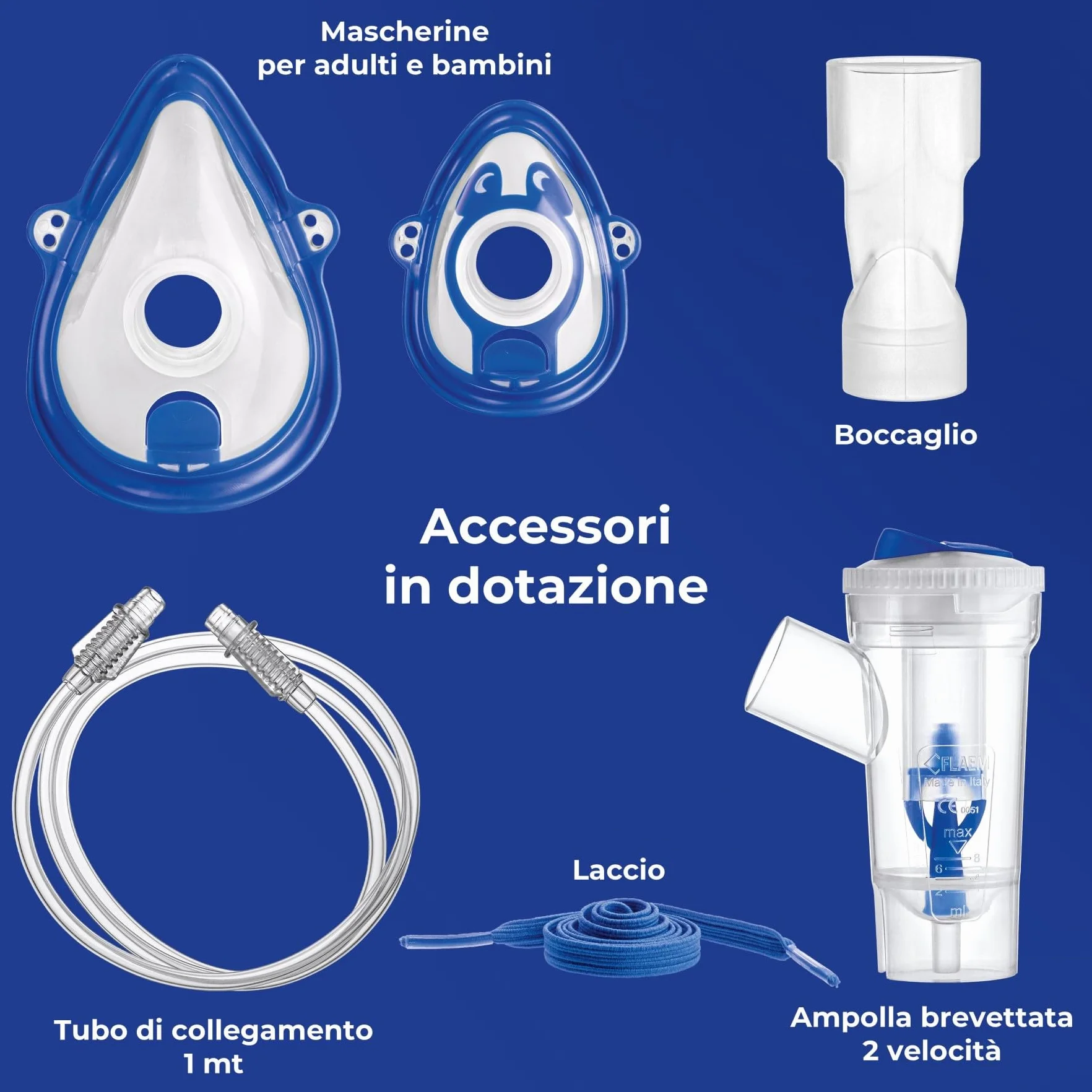 Flaem, Neb-Aid, Aerosol Compatto per le Basse Vie Respiratorie, Macchina Aerosol Adulti e Bambini Certificata con Mascherine Soft Touch e Filtro dell’Aria, Made in Italy