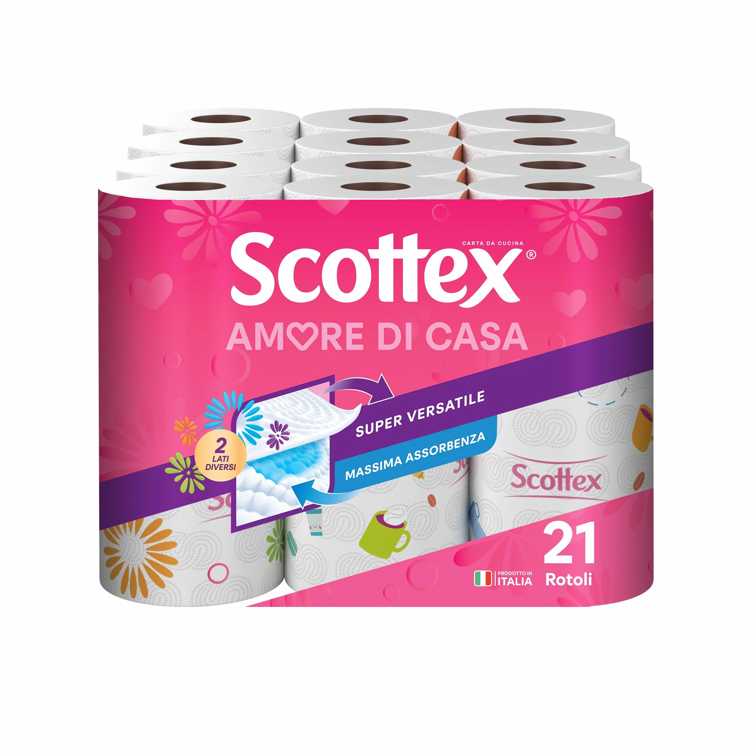 Scottex Amore di Casa Carta da Cucina 21 Rotoli 68 Strappi Carta Assorbente Rotoloni