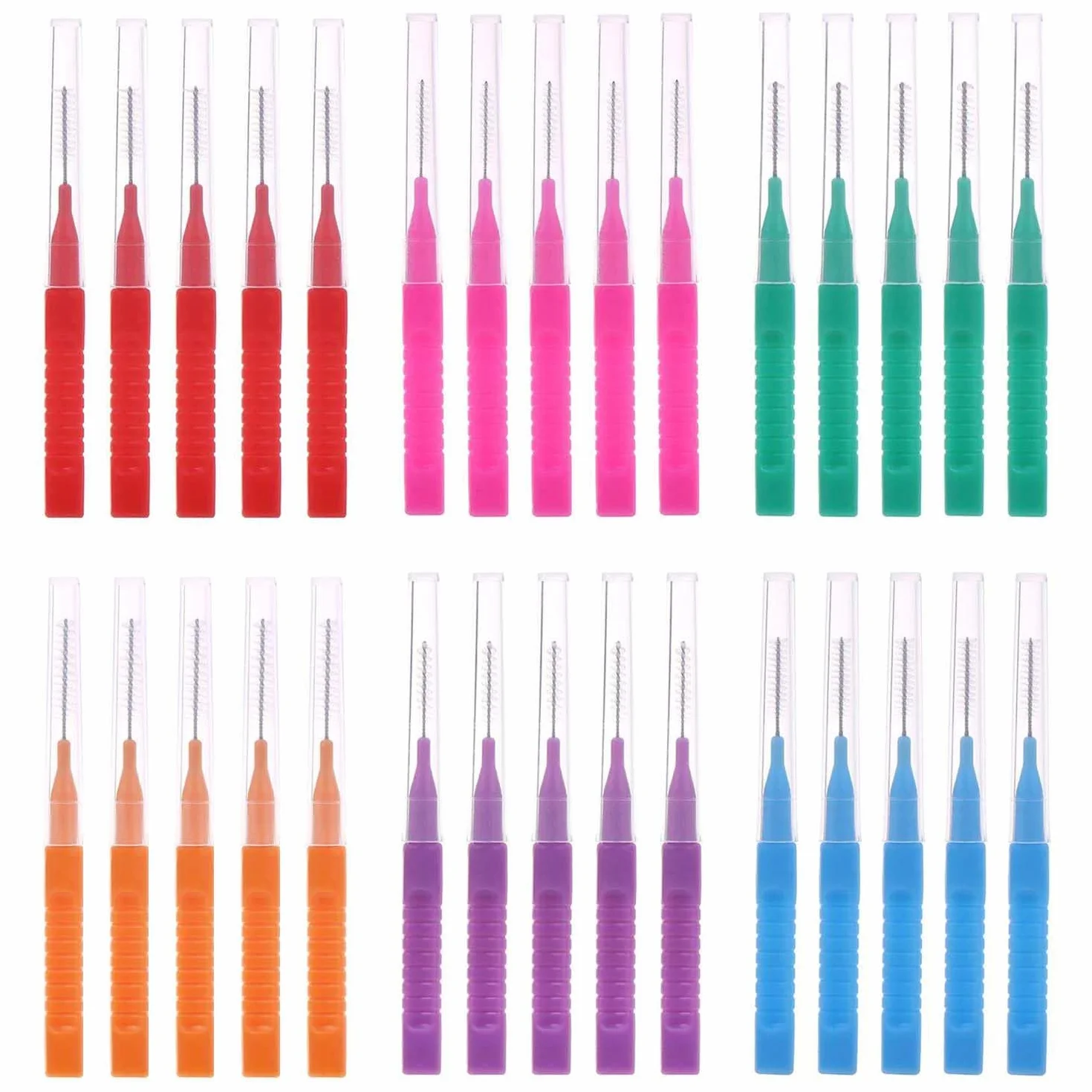 Scovolini Interdentali 30 Pezzi, Scovolino Per Pulizia Denti con Coperchio, Igiene Orale (6 Colori)
