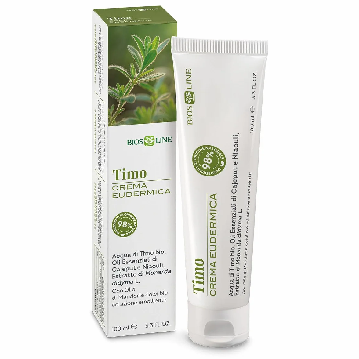 BIOS LINE Crema Eudermica Timo, Crema Lenitiva per Punture Insetti, Impurità Cutanee con Estratto di Monarda, 100 ml