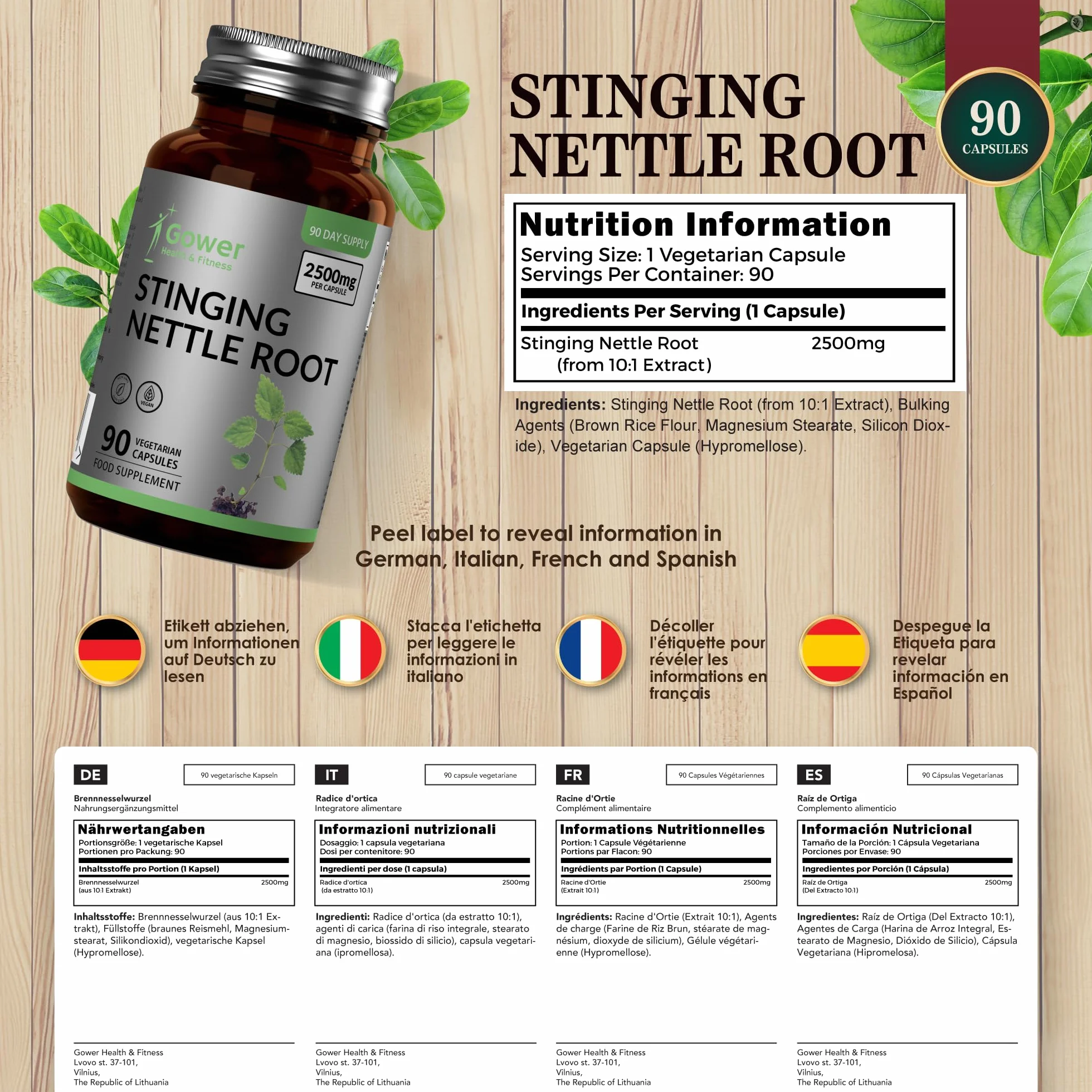 GH Radice Ortica Integratore 90 Capsule 2500 mg per Dose Estratto 10:1 Non-OGM senza Glutine e Latticini