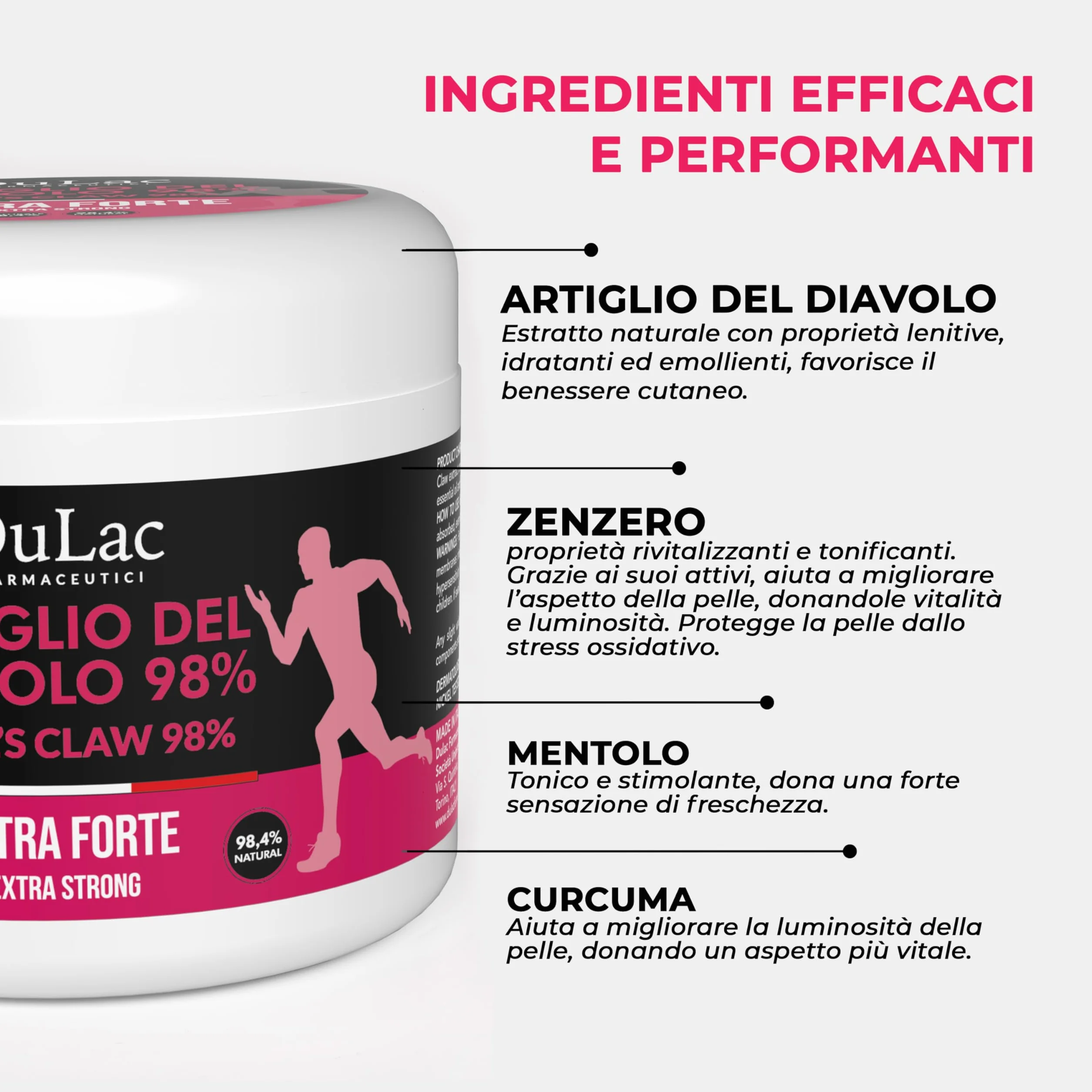 Dulac Artiglio del Diavolo 98% 500 ml Gel per Massaggio Muscolare Effetto Rinfrescante con Zenzero e Mentolo