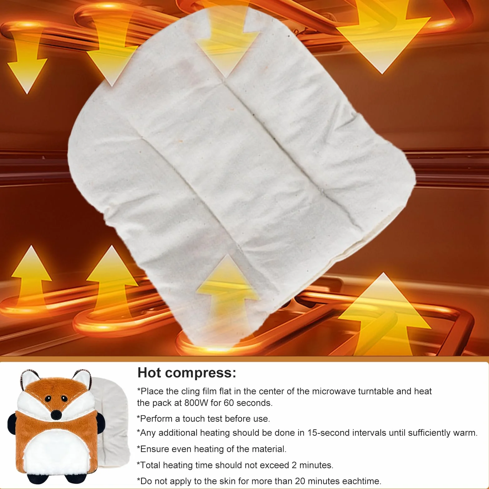 Cuscino termico Microonde Animali Borsa dell'acqua calda per Microonde, Borsa dell'acqua calda Animale per Donna Bambini E Bambino Alla pancia Collo e Dolori di regolazione (Volpe)