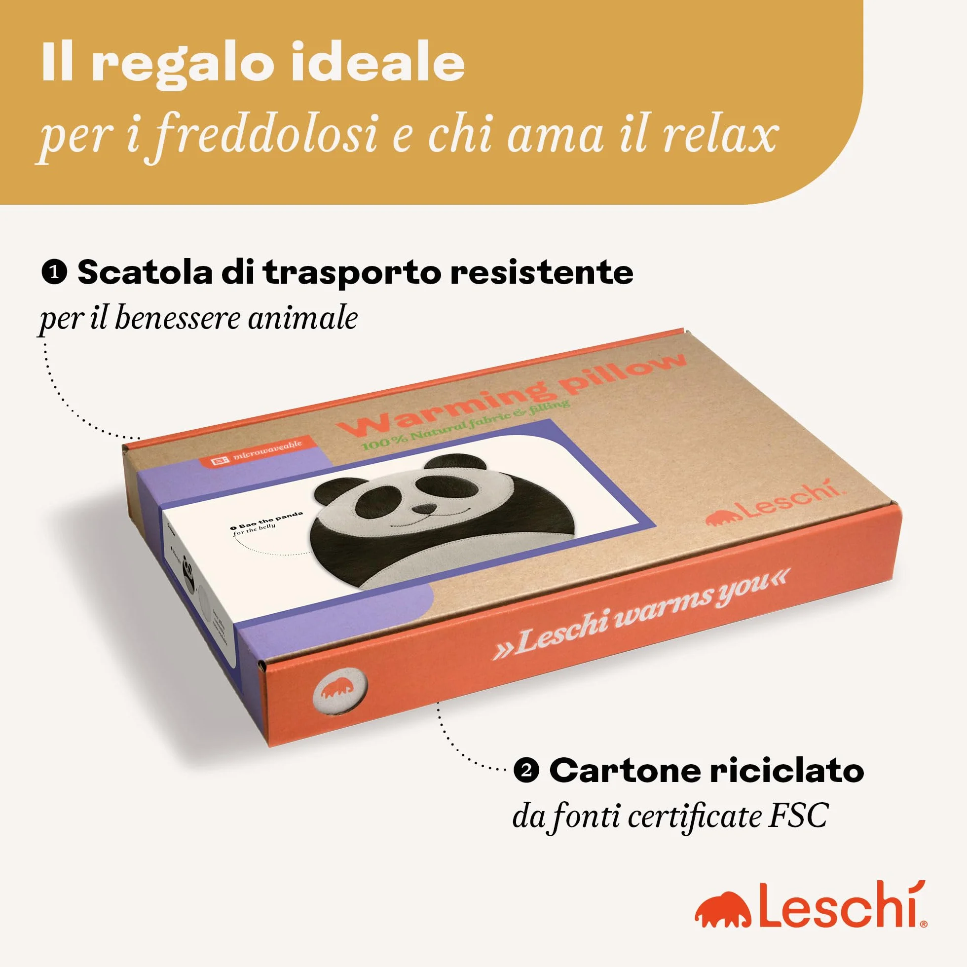 LESCHI Cuscino termico per microonde - In cotone bio con grano biologico - Cuscino riscaldante per dolori mestruali, alla pancia, schiena e zona lombare - Naturale, riutilizzabile - Panda, nero