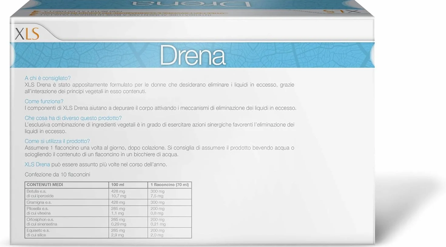 XLS Drena Integratore Alimentare Drenante Donne, 10 Flaconcini
