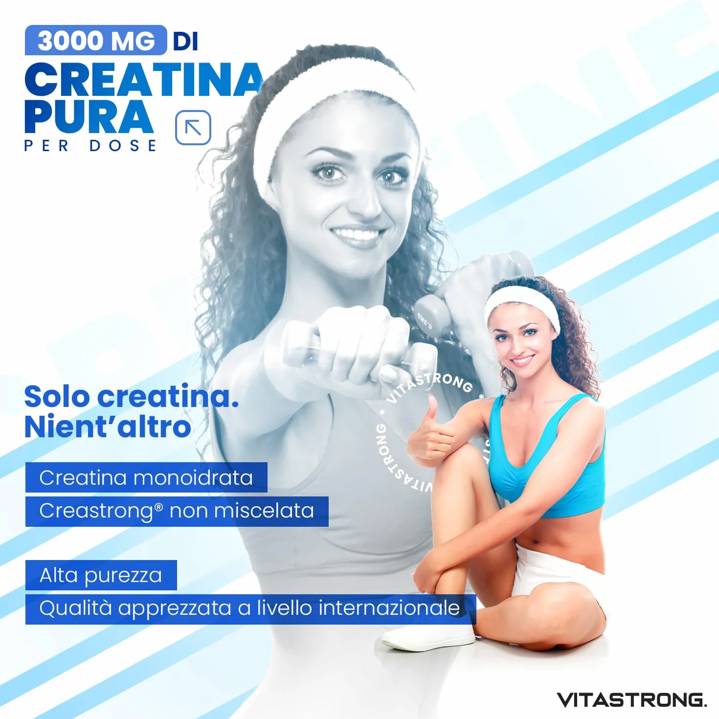 Creatina Monoidrata 3000mg CreaStrong Vegan Pura, Creatina in Polvere Senza Additivi 250g