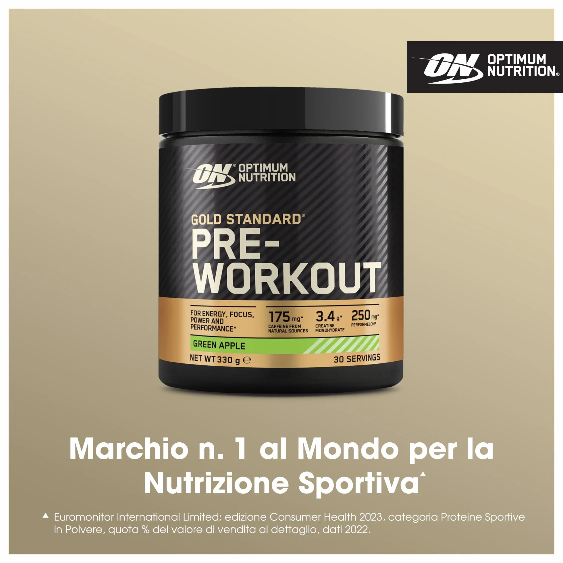 Optimum Nutrition Gold Standard Pre-Workout in Polvere, Gusto Mela Verde, 330g, 30 Porzioni