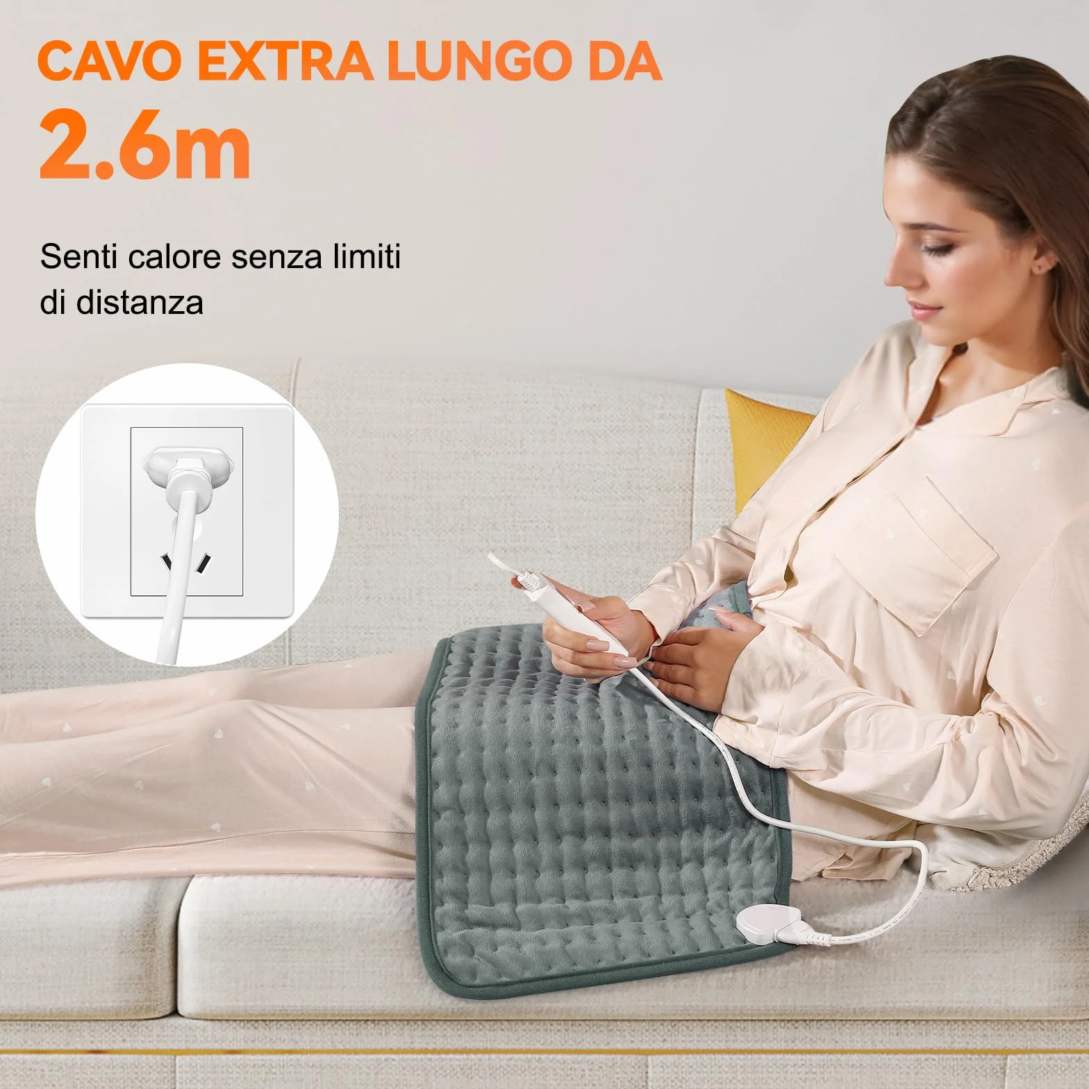 Termoforo Elettrico Lombare, 30x60cm Termoforo Lombare Ricaricabile Con timer di 4 ore e 6 Livelli di Riscaldamento Spegnimento Automatico,Lavabile Cuscino Elettrico Riscaldante Grigio