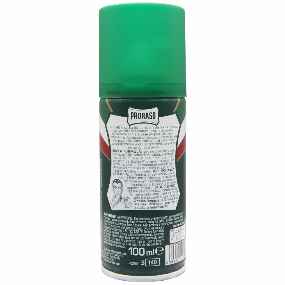 SCHIUMA DA BARBA RINFRESCANTE con olio di eucalipto e mentolo, 100ml, 2 Unità