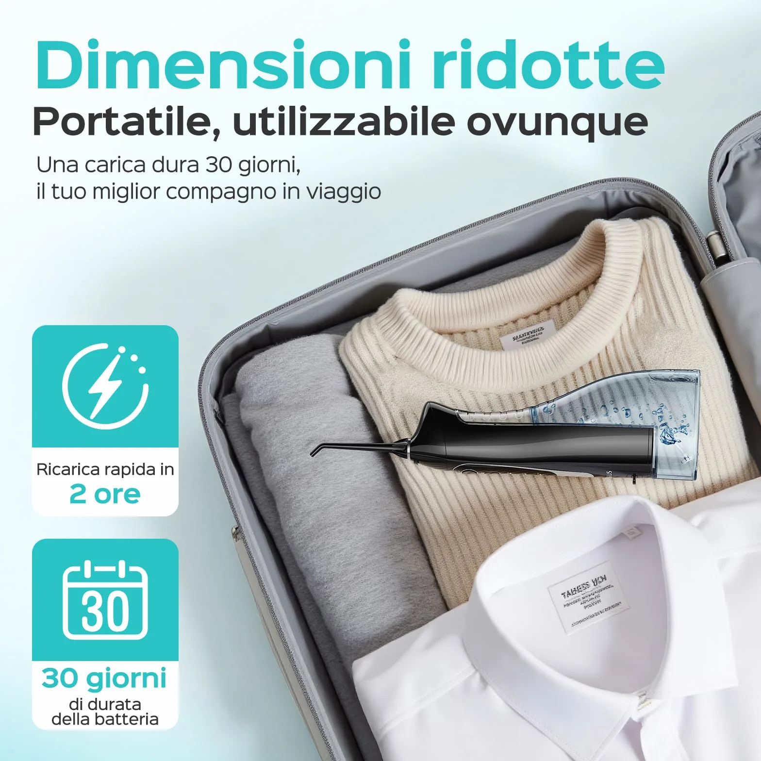 COSLUS C20 Idropulsore Dentale Portatile Senza Fili, 300 ML Irrigatore Idropulsore Ricaricabile Foppio Flusso Impermeabile IPX7 Water Orale Flosser Pulizia Denti Ideale per Viaggi a Casa Nero