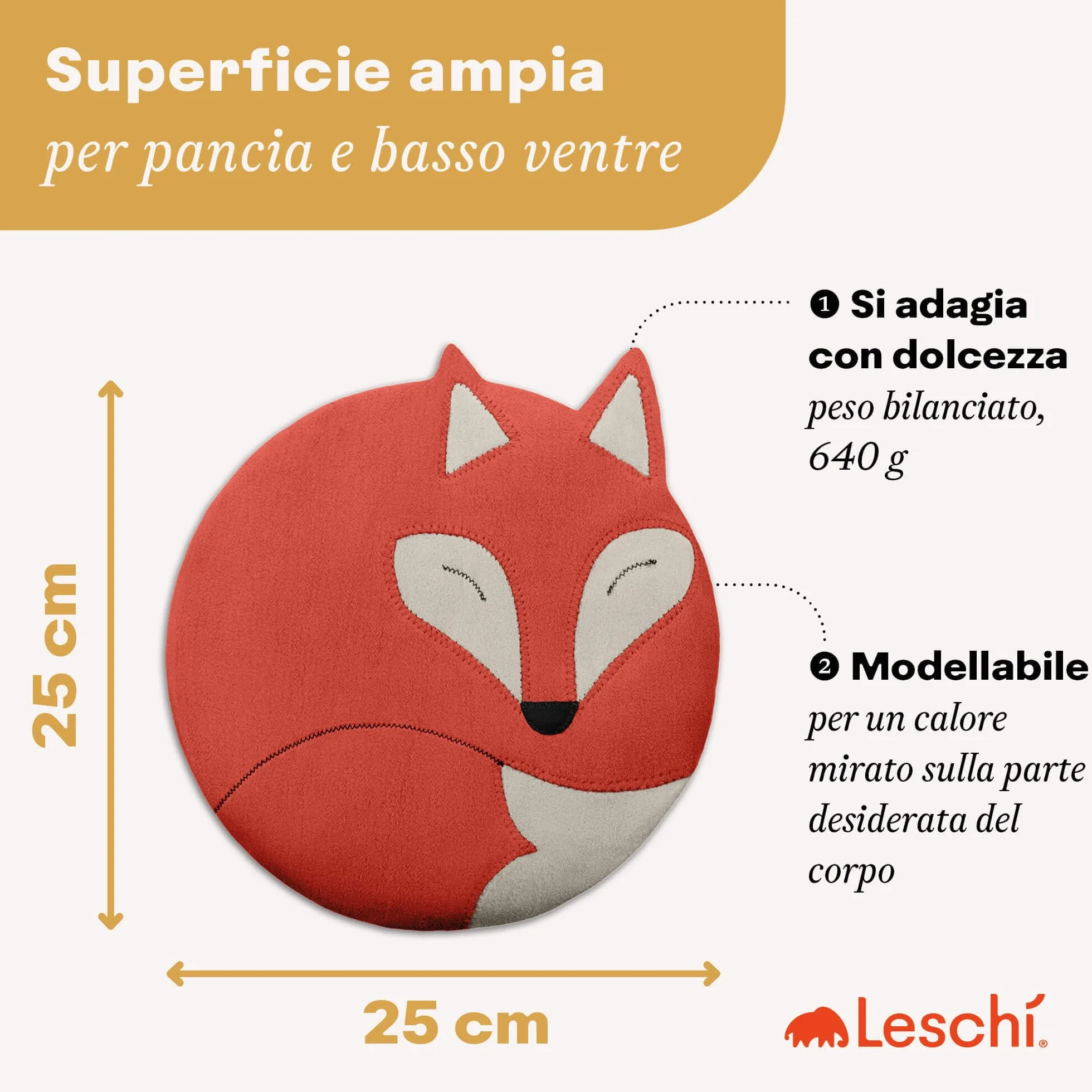 LESCHI Cuscino termico per microonde - In cotone bio con grano biologico - Cuscino riscaldante per dolori mestruali, alla pancia, schiena e zona lombare - Naturale, riutilizzabile - Volpe, rosso