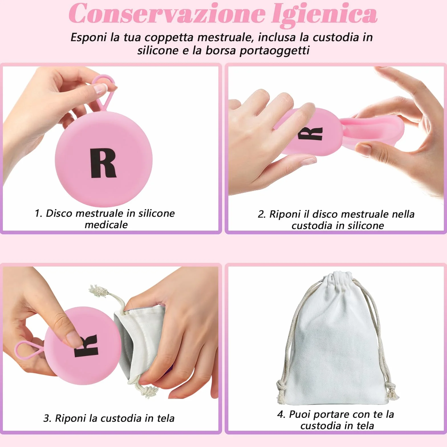 Coppetta Mestruale, 2 Pezzi (S+L) – Coppetta Mestruale Riutilizzabile in Silicone Medico 100% per Tutti i Periodi Mestruali, Senza Rischio per lo Sport e il Nuoto - Rosa