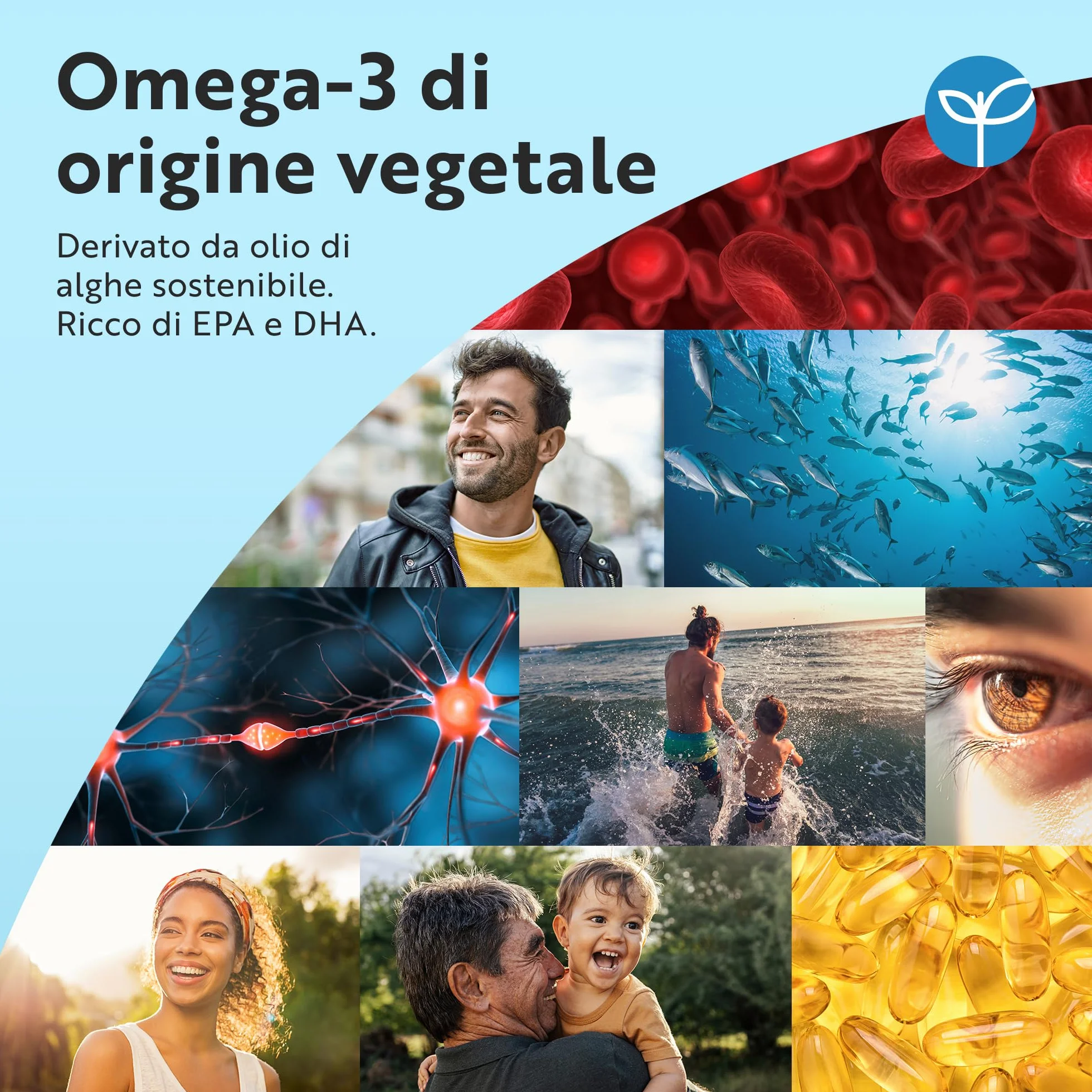 Nutravita Omega 3 Vegan 2000mg 60 Capsule Molli Vegane 600mg DHA 300mg EPA Integratore Olio di Alghe