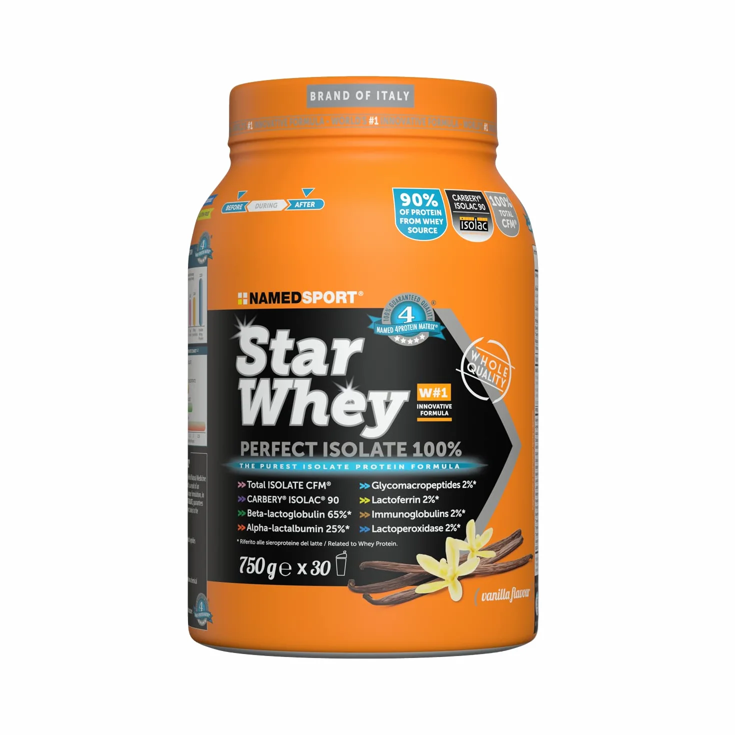 NAMEDSPORT Star Whey Isolate Proteine in Polvere Isolate | Proteine del Siero del Latte ad Alta Purezza per Massa Muscolare e Recupero | Low Sugar & High Protein | 750g – Vaniglia