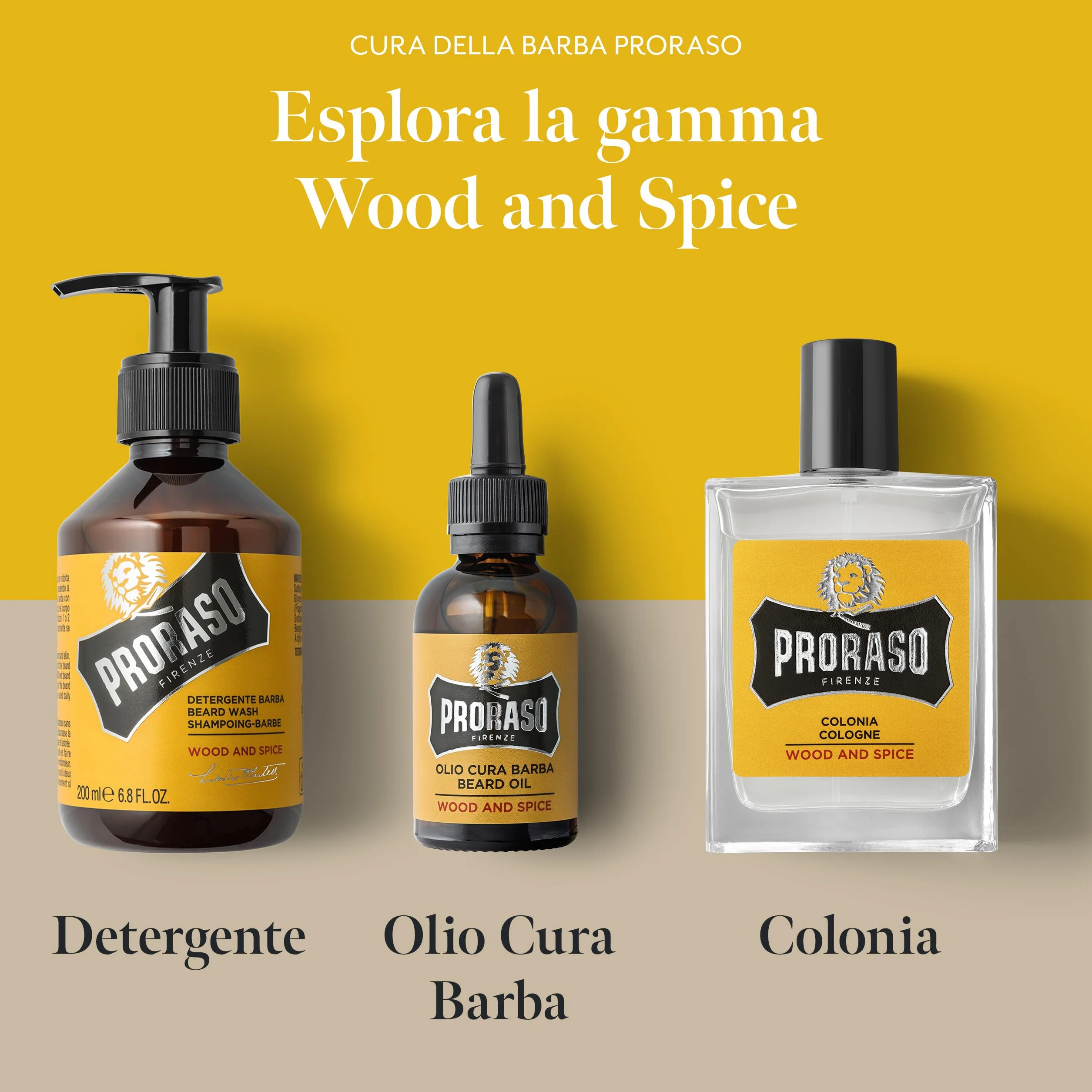 Proraso Detergente Barba Wood and Spice 200ml Shampoo barba purificante uomo Made in Italy