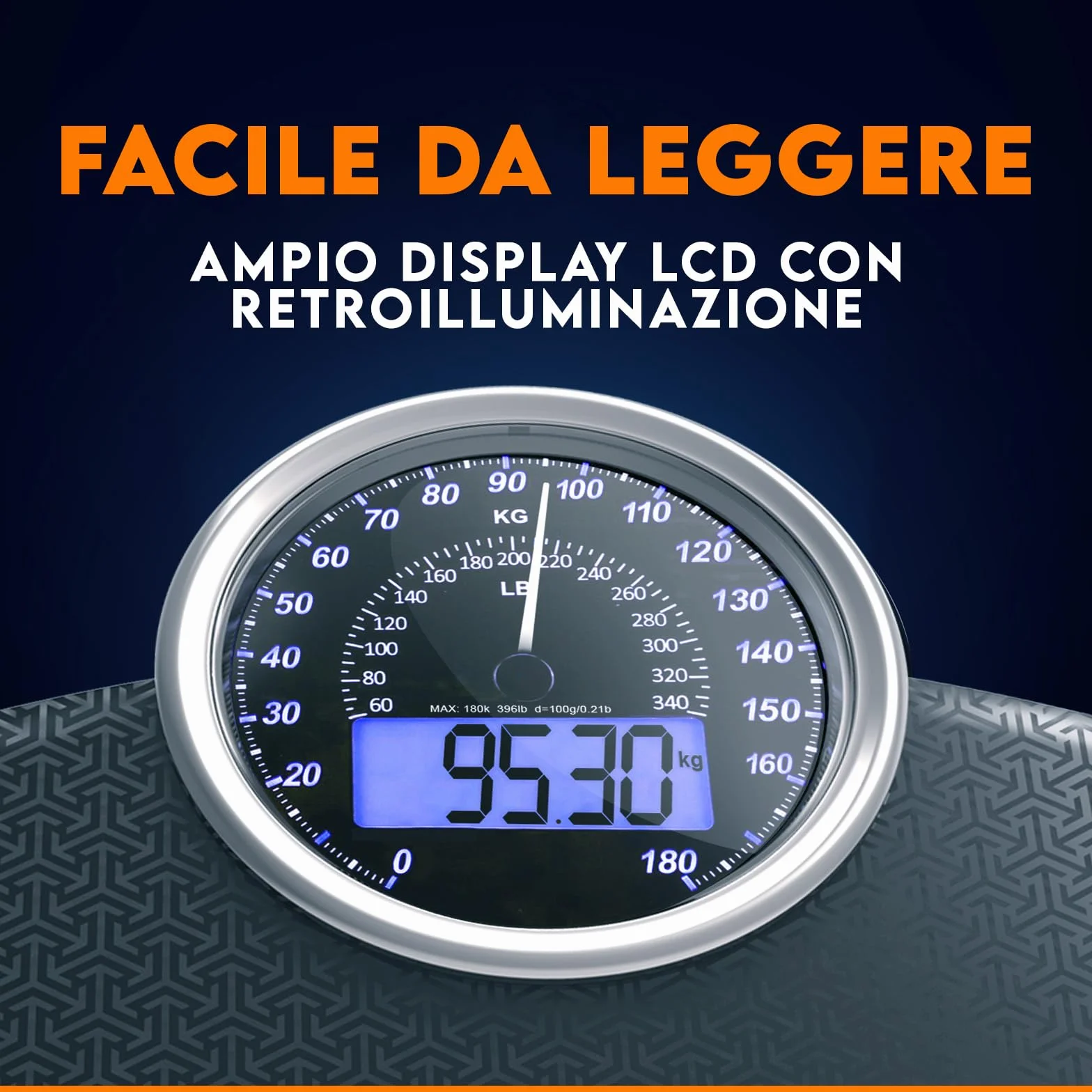 ZENO Bilancia Pesapersone Ibrida Digitale & Analogica 2-in-1 Fino a 180 kg Vetro Temperato Display Retroilluminazione