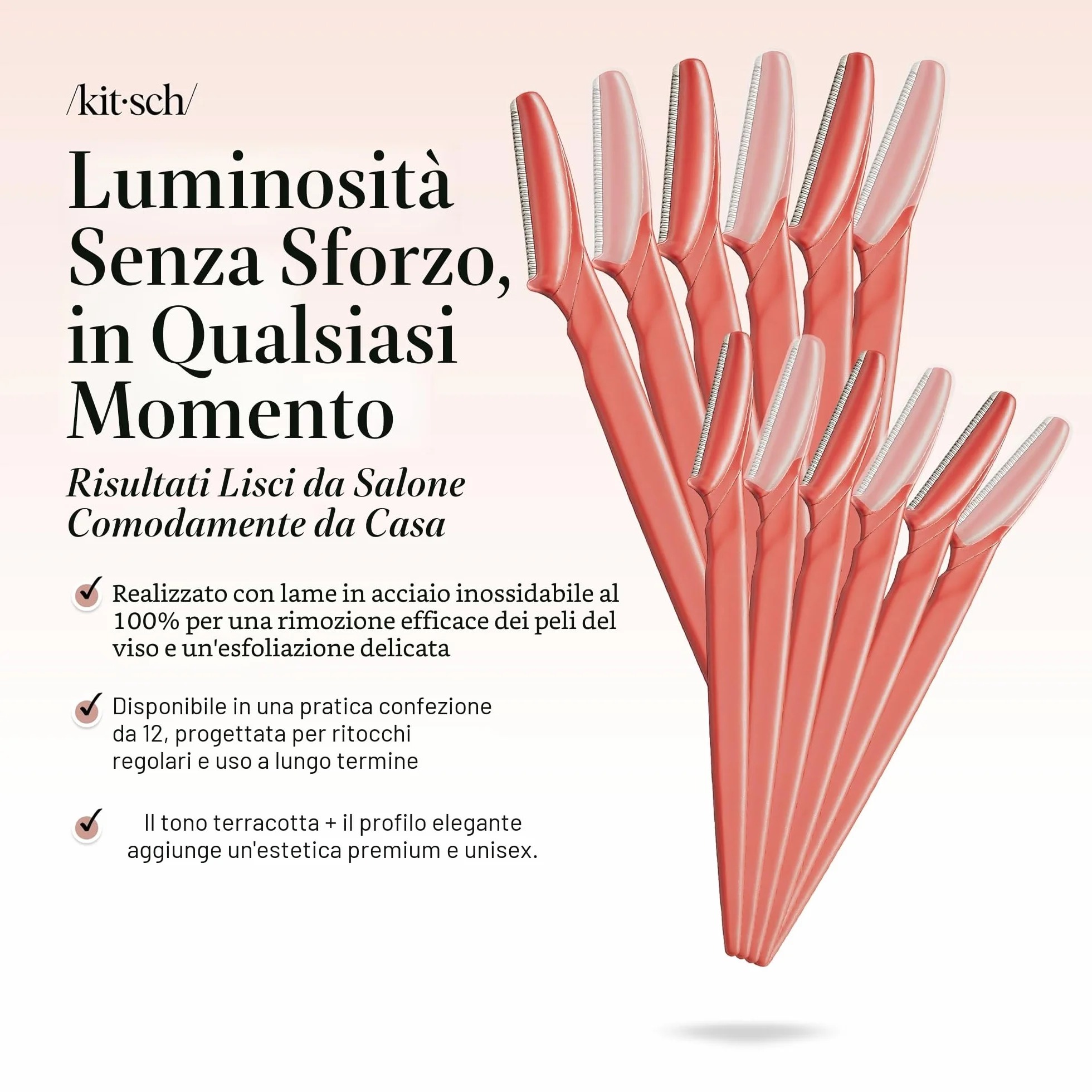Kitsch Dermaplaning Tool Rasoi per il viso da donna 12 pezzi Corallo