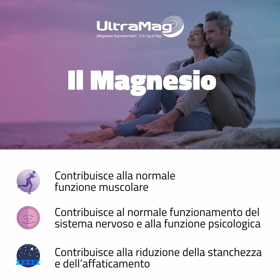UltraMag Integratore di Magnesio Sucrosomiale 375 mg, Alto assorbimento, Riduce stress e affaticamento, 20+20 bustine, Pharmanutra