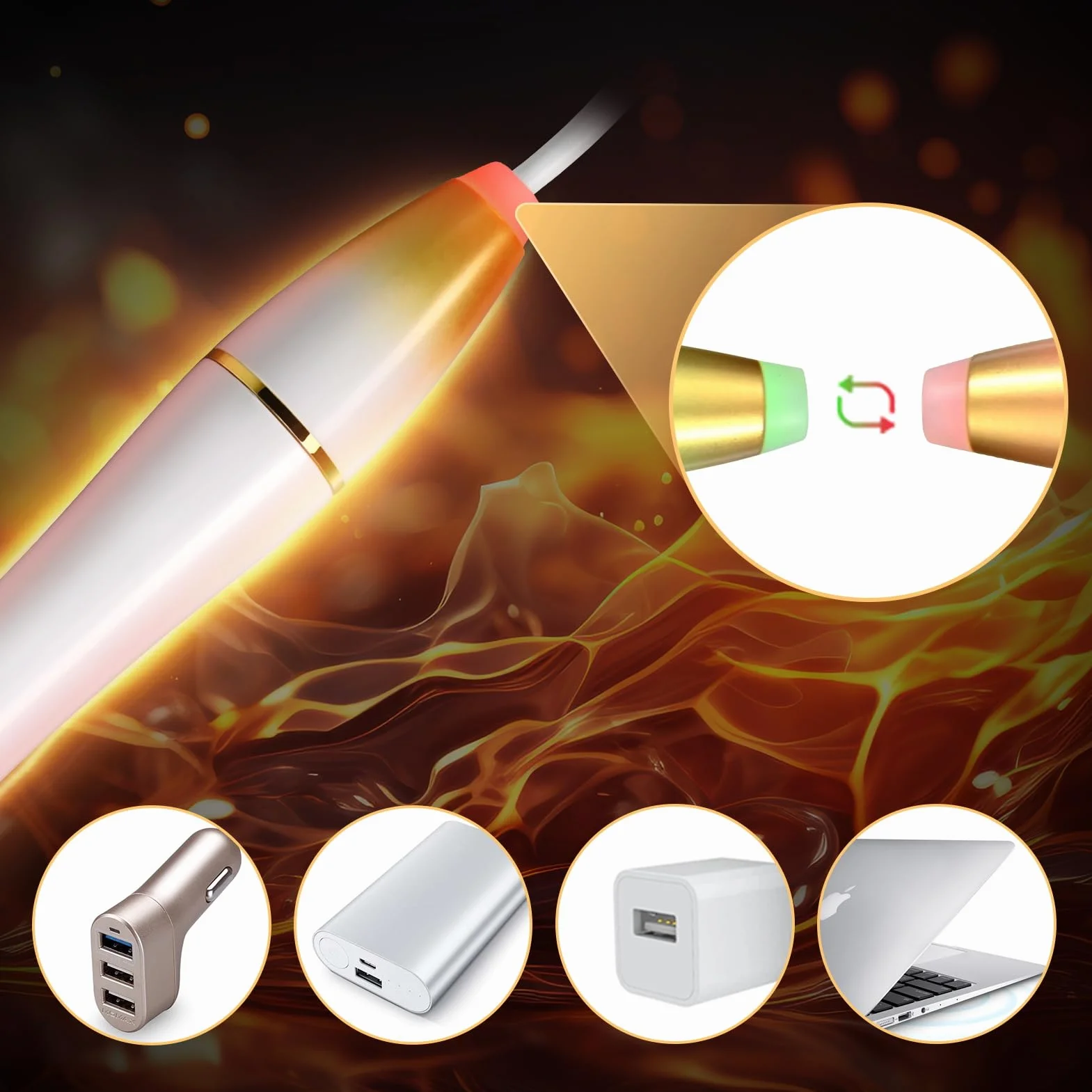 SXOVO Doppia Asta Riscaldante per Masturbatore Uomo Bastone Riscaldante per Vagina e Tunnel Anale Bastone Riscaldante USB a Temperatura Costante da 42°C Toys Sessuali per Uomini (Bianco)